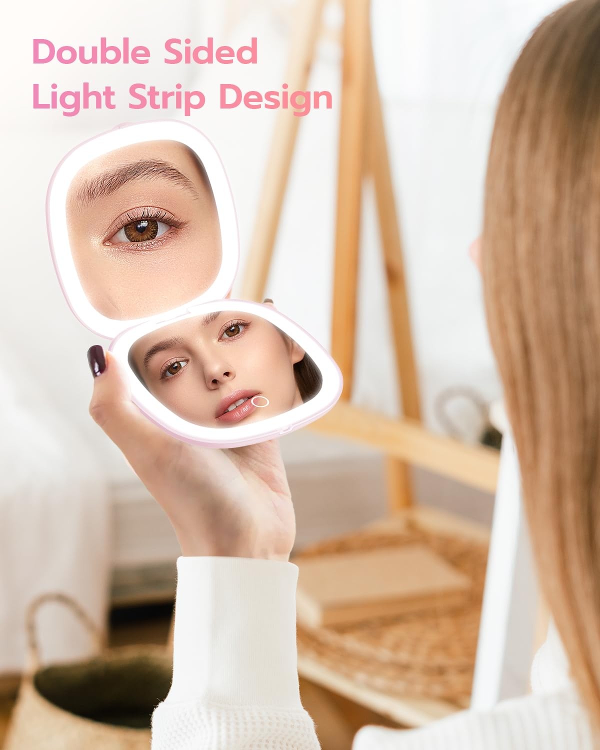 Rechargeable 3-Color LED Lighted Compact Makeup Mirror with 1X/10X Magnification