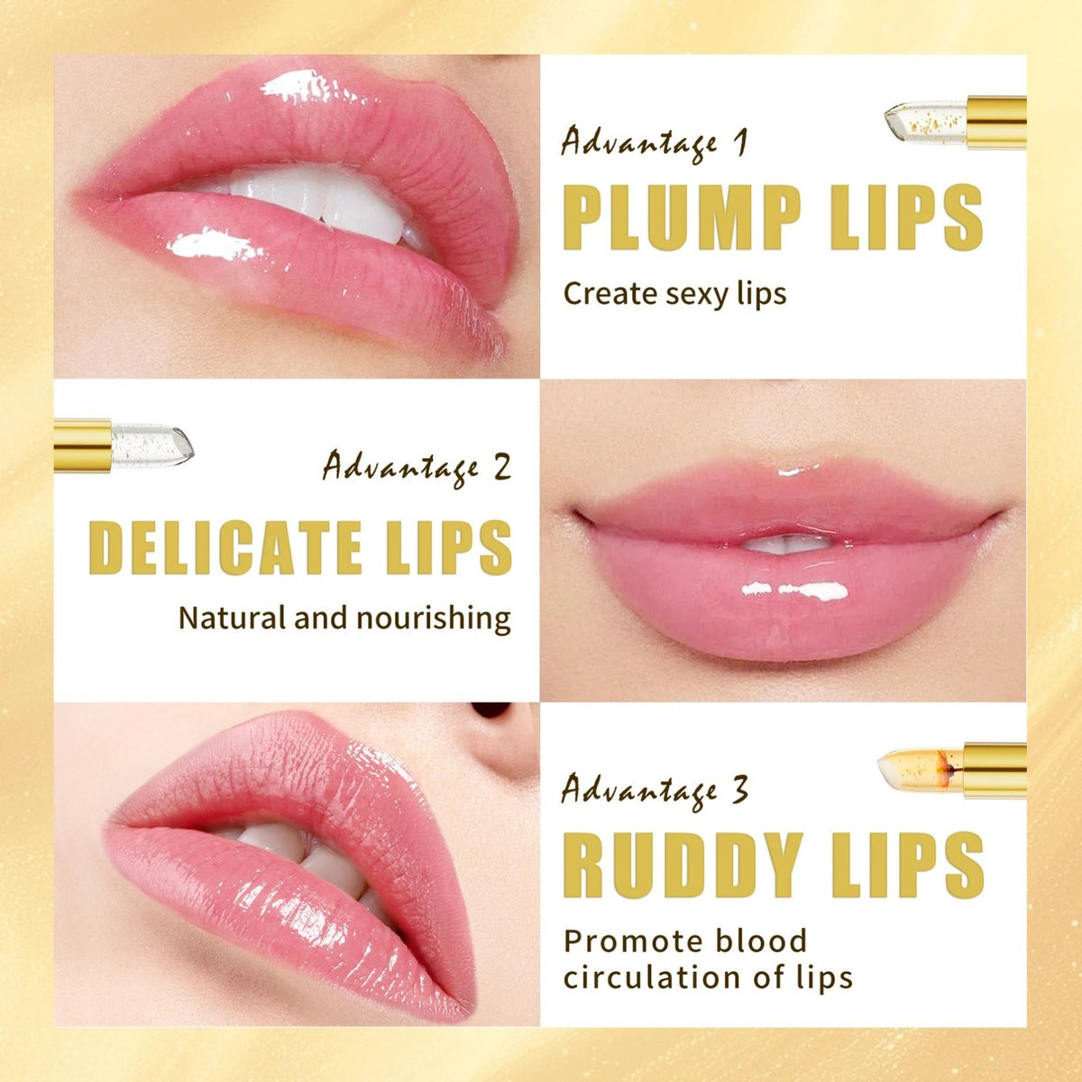 Color Changing Lipstick - Transfer Proof, Gold Crystal PH-Activated Clear Lipstick