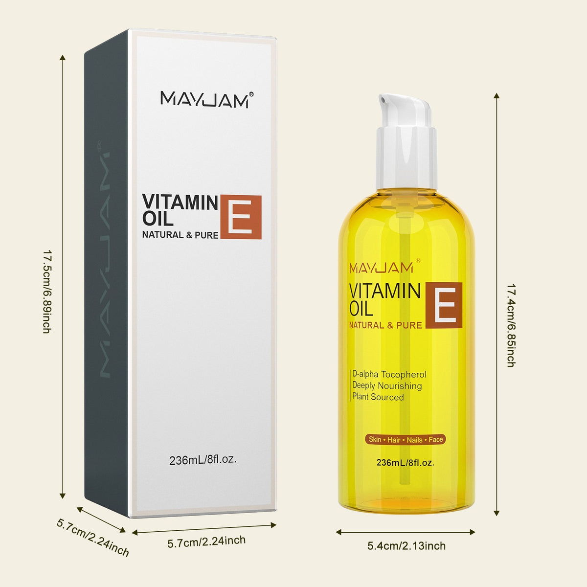 Vitamin E Oil 8 oz - Pure Organic for Skin, Hair & Nails