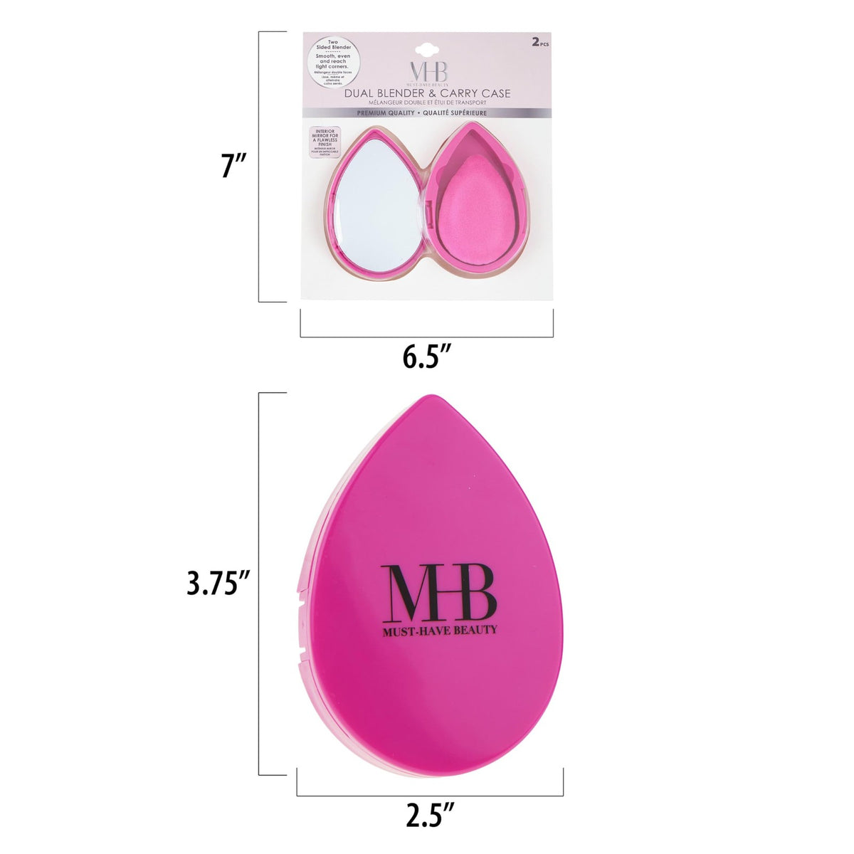 Pink Dual-Sided Makeup Sponge Set with Travel Case & Mirror