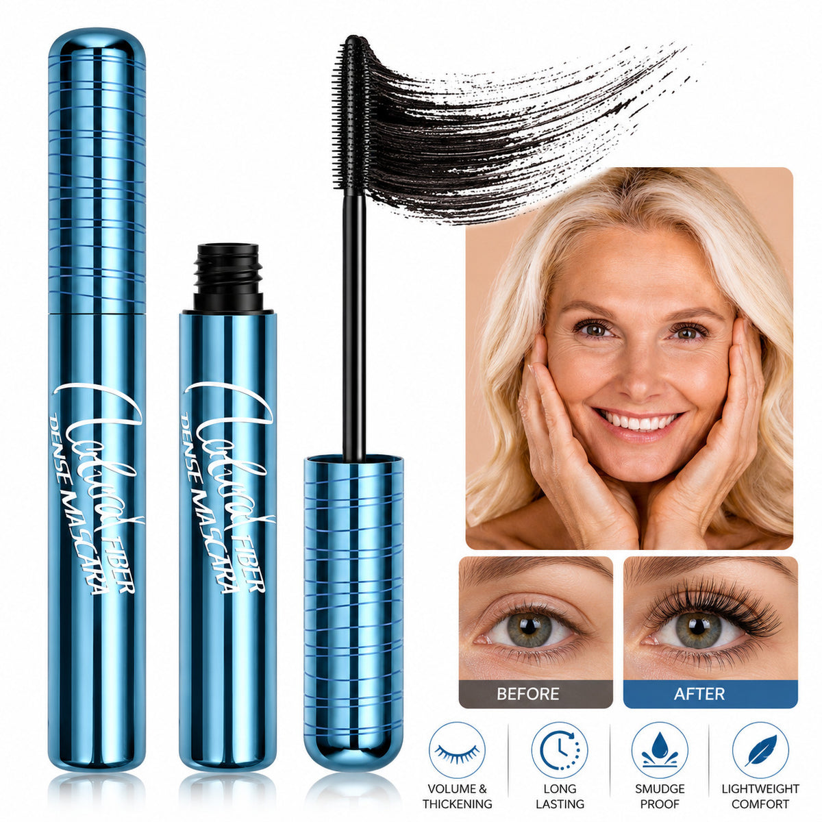Waterproof Lash Mascara for Seniors & Older Women - Black, Volumizing & Lengthening