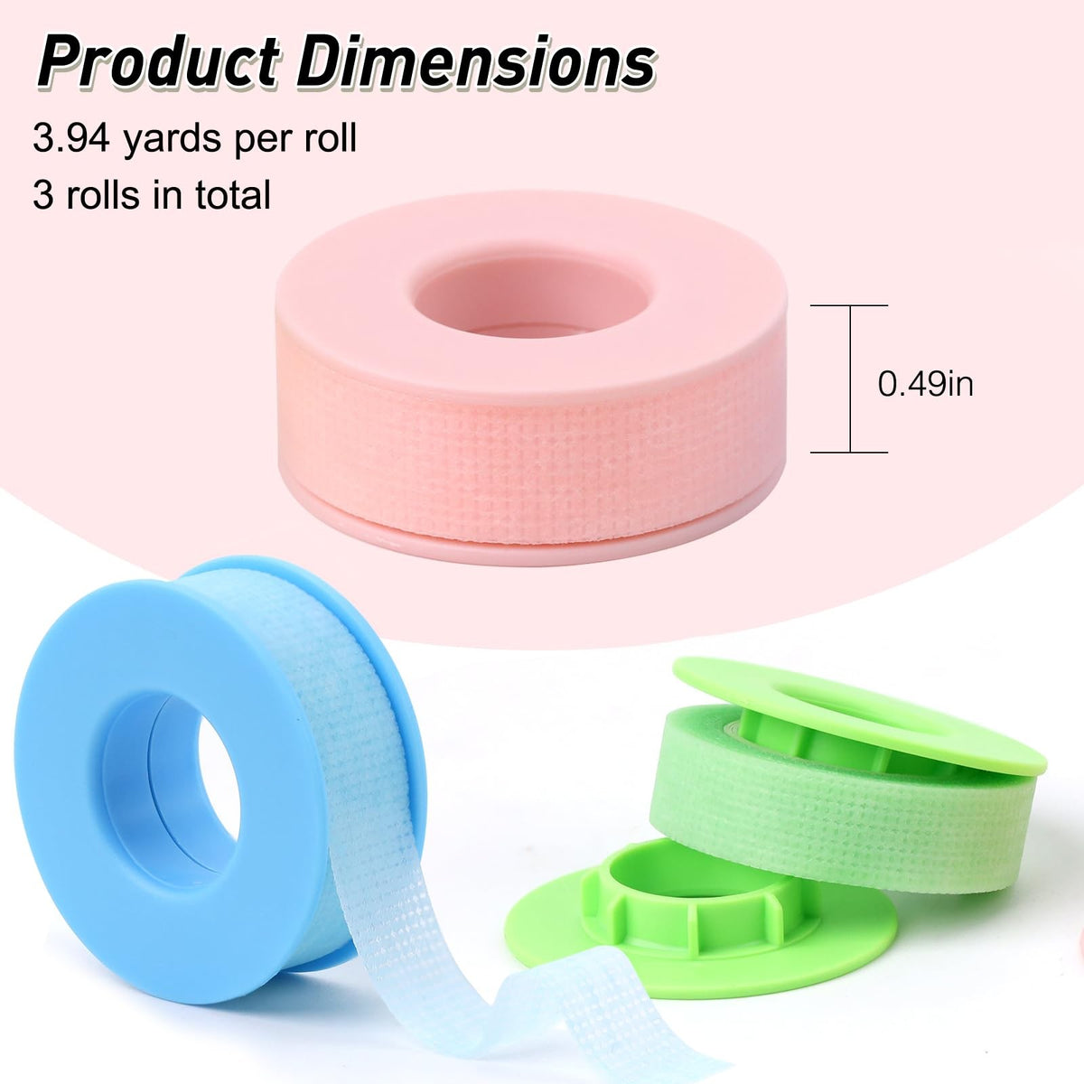 Silicone Lash Extension Tape Roll Set - Hypoallergenic, Waterproof, 140 Inches - Pink, Blue, Green