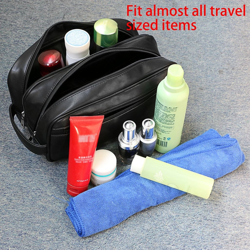 Unisex Waterproof PU Leather Travel Toiletry Bag Organizer with Handle