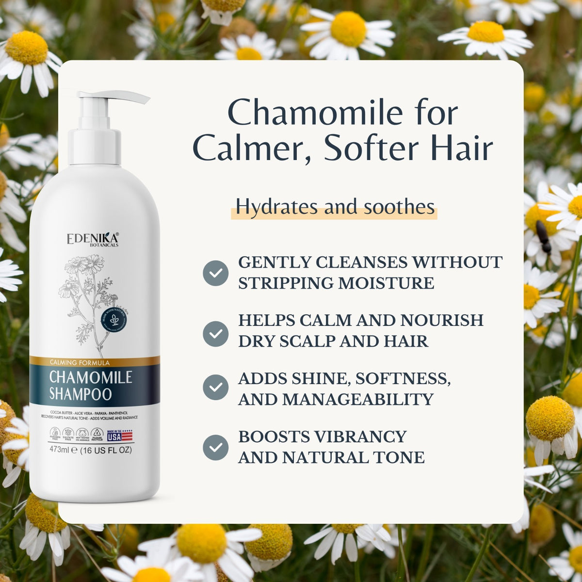 Vegan Chamomile Shampoo with Cocoa Butter & Aloe Vera - Hydrating 16 oz
