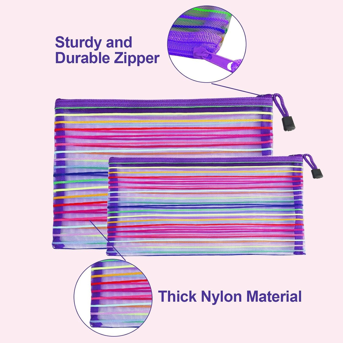 Mesh Makeup Bags with Zipper 6-Pack Nylon Travel Cosmetic Organizer