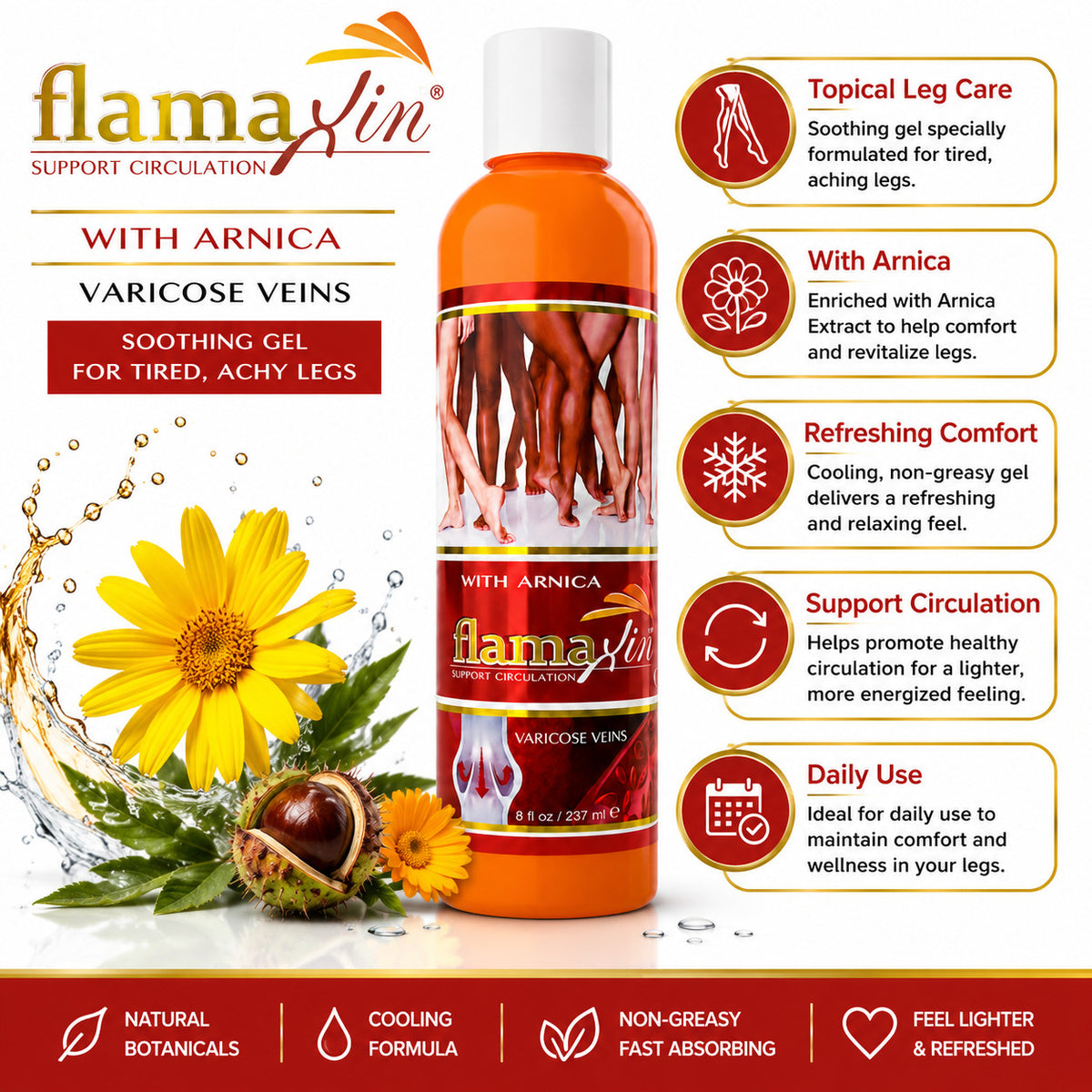 Arnica Horse Chestnut Leg Gel for Varicose & Spider Veins - 8 oz