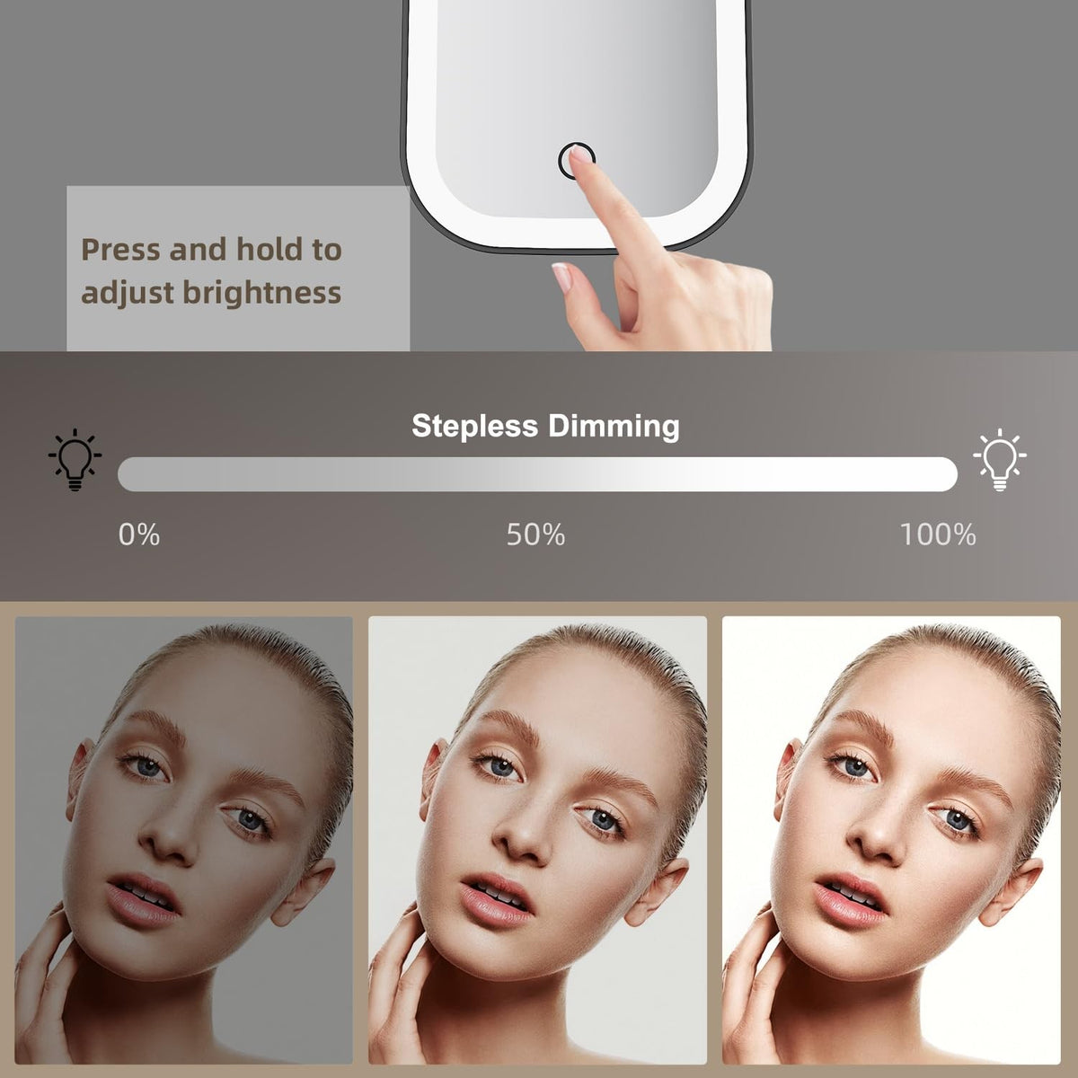 Black LED Compact Makeup Mirror with 1X/3X Magnification & Adjustable Lighting