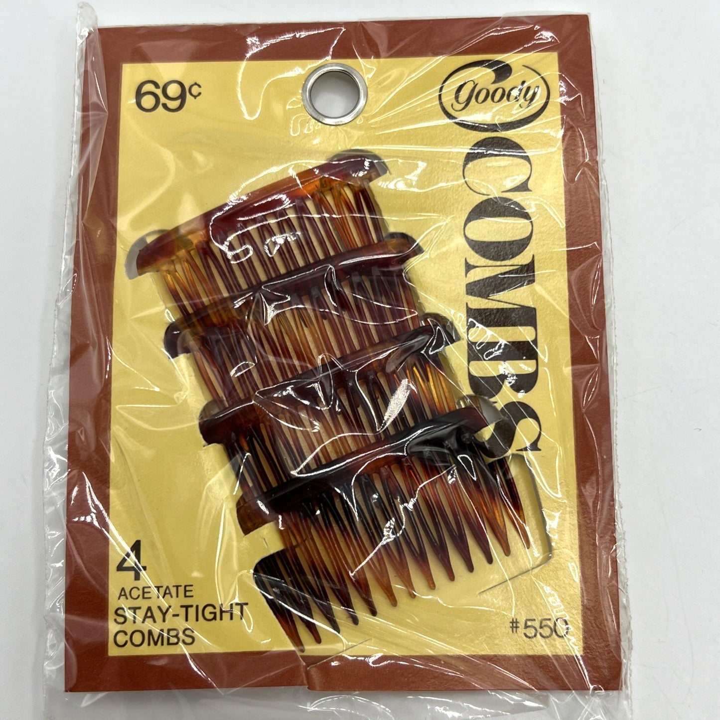 Vintage Tortoise Brown Hair Combs Set - Stay-Tight Acetate 4 Pack