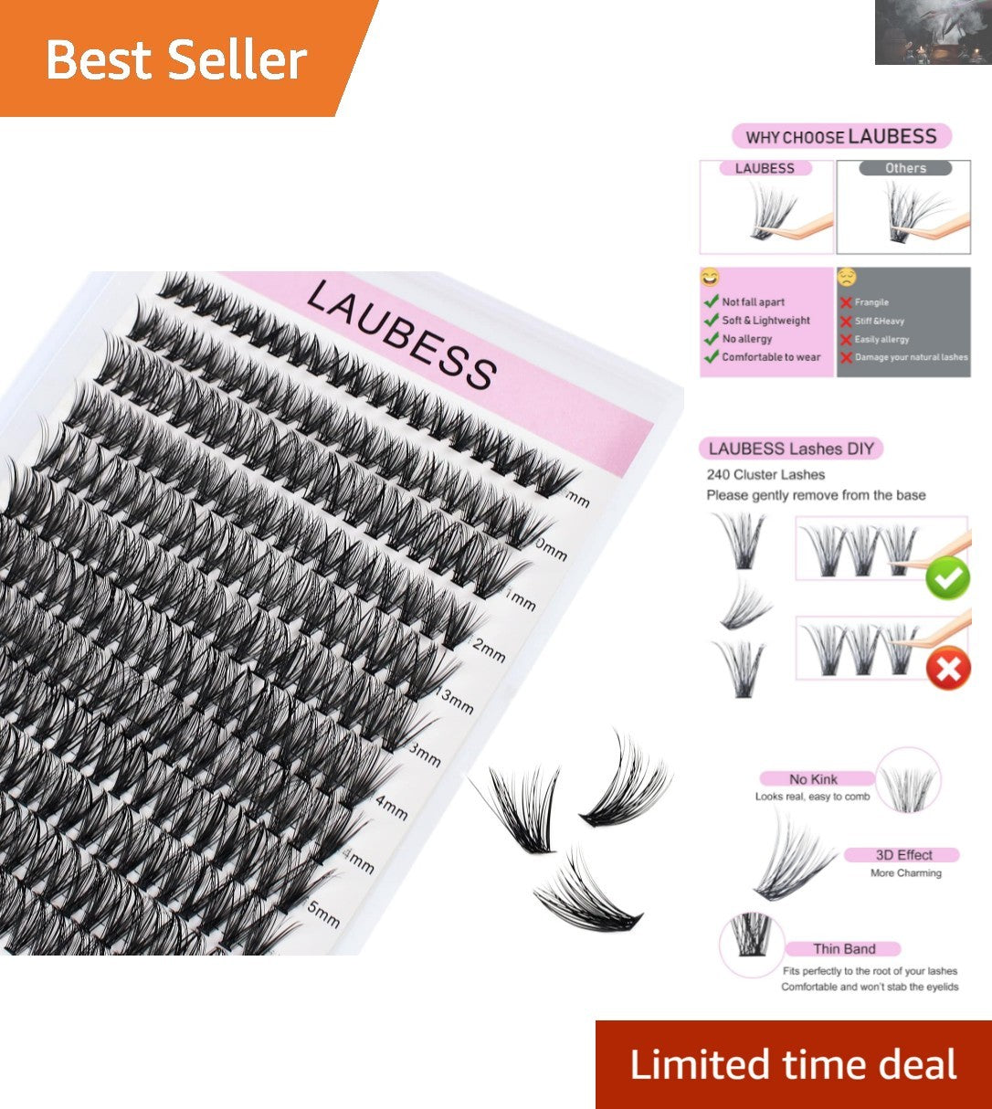 Lightweight Cruelty-Free 40D Cluster Lash Extensions - Long Lasting & Easy to Apply