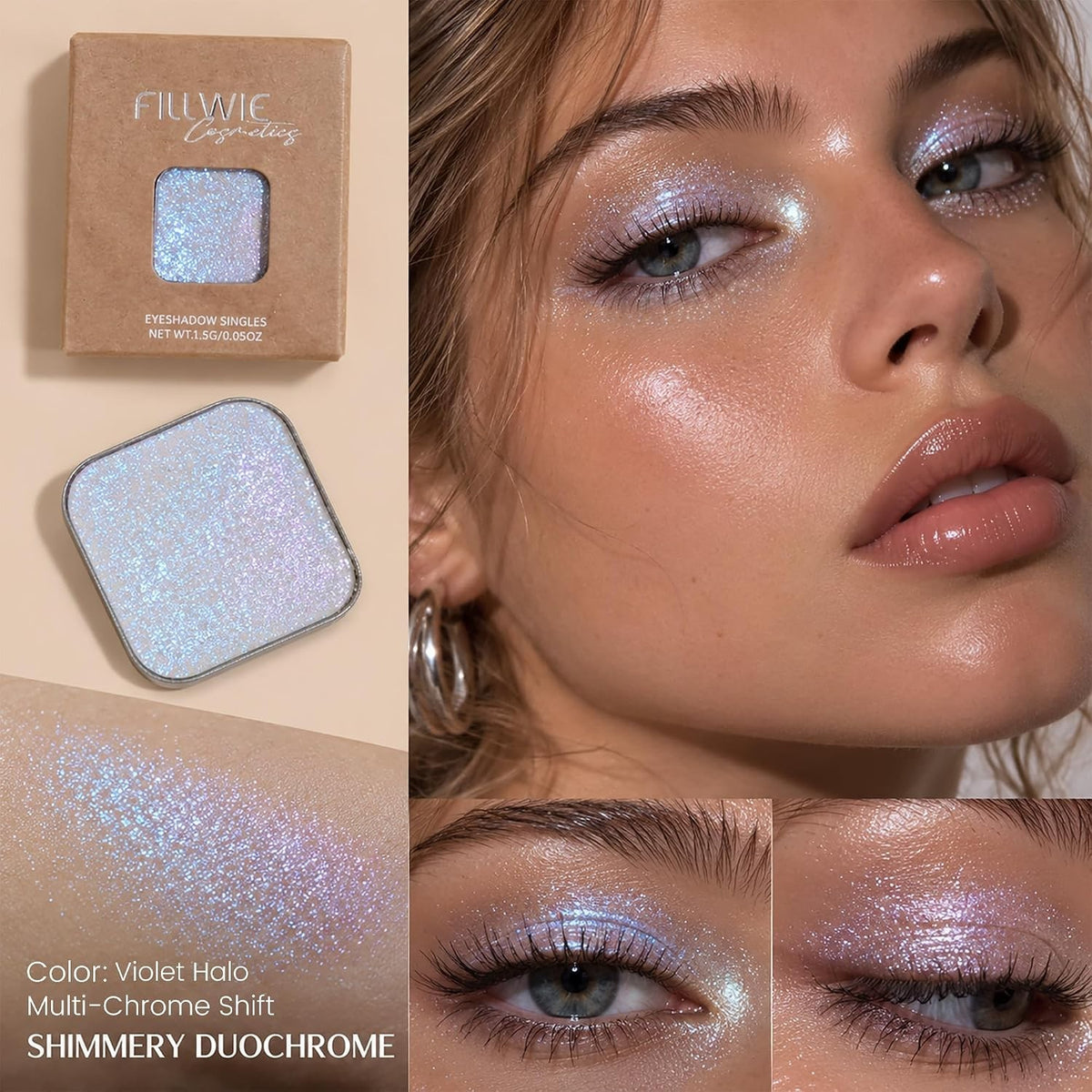 Duochrome Icy Blue to Lilac Pink Eyeshadow - Multidimensional Color Shift, Creamy Texture