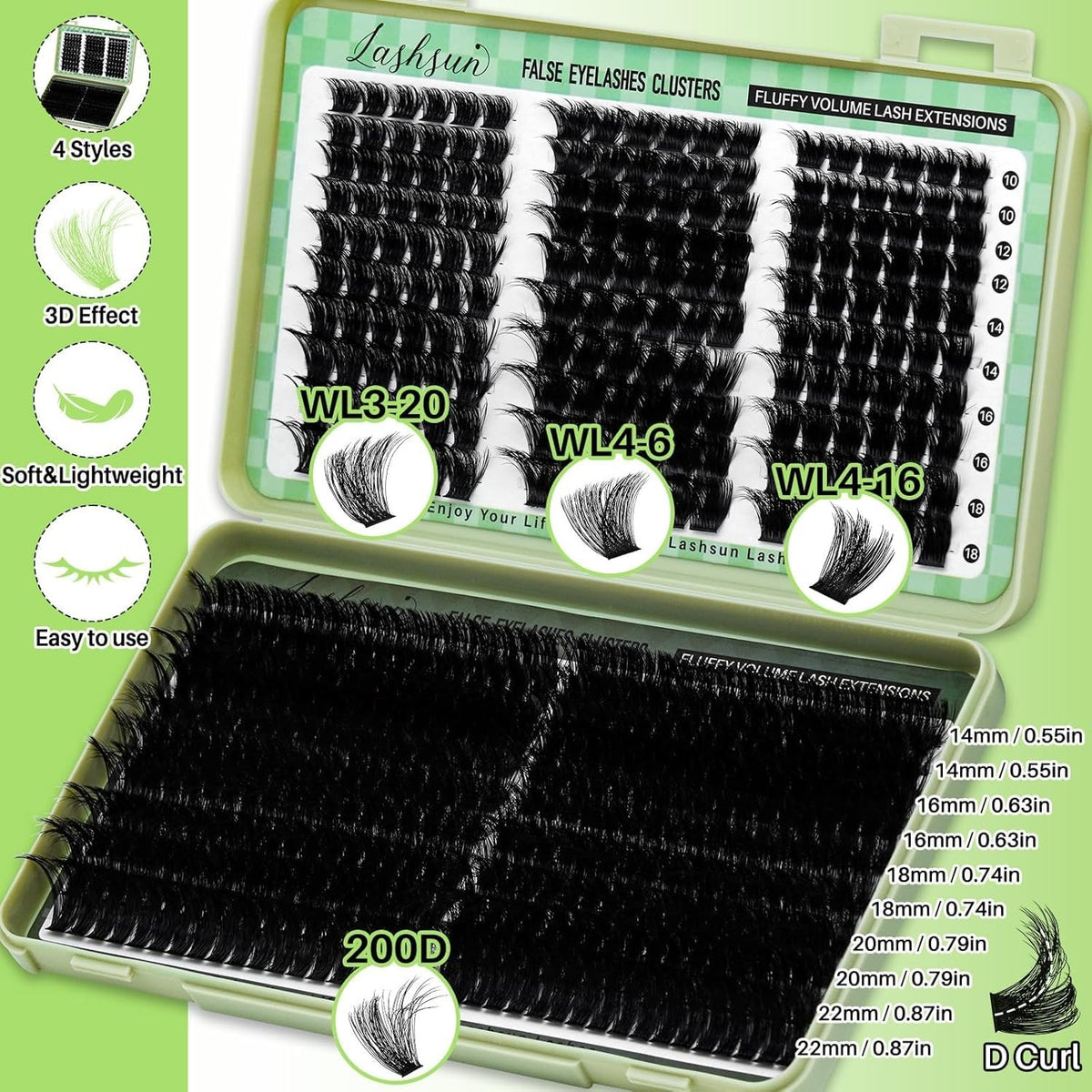 Lash Clusters Kit 540pcs D Curl False Eyelash Extensions with Bond & Tweezers