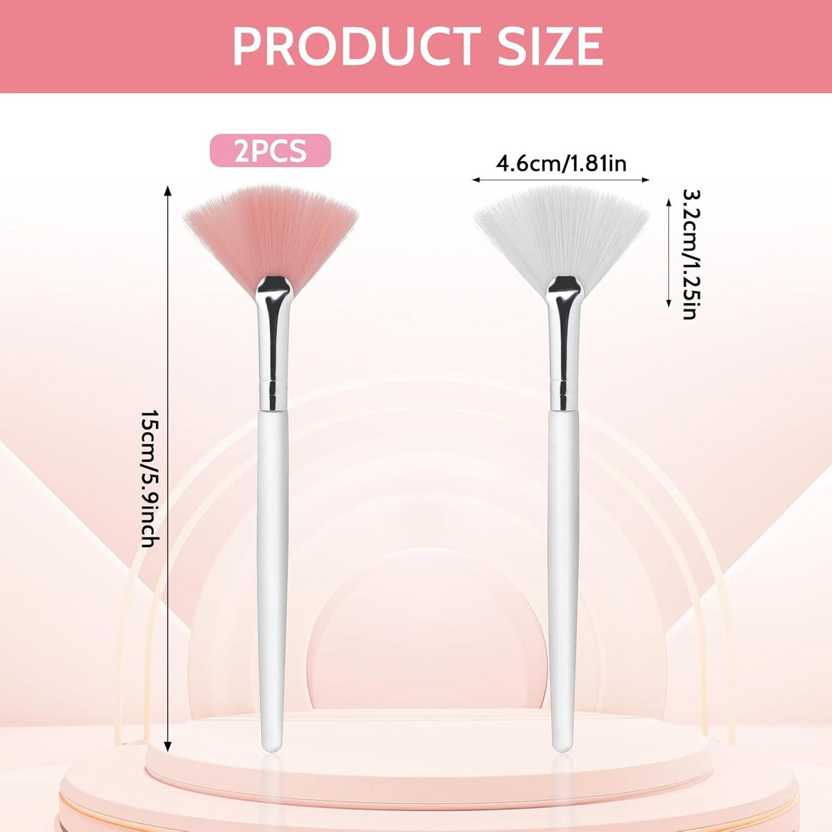 Fan Brush Set for Face Masks and Makeup Application - Pink & White, 2 Pieces