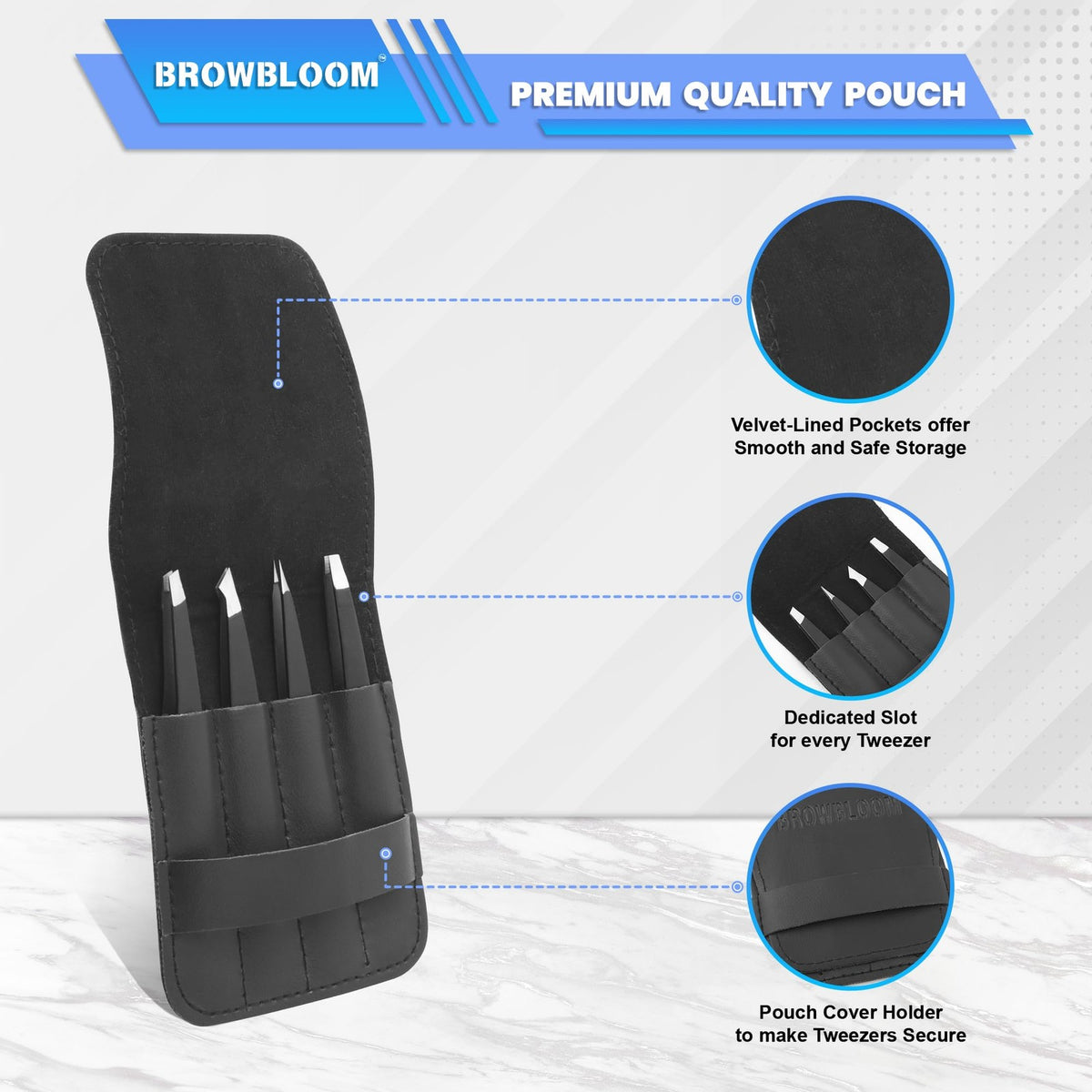 Professional Tweezers Set for Facial Hair Removal - 4 Pieces, Stainless Steel, Black