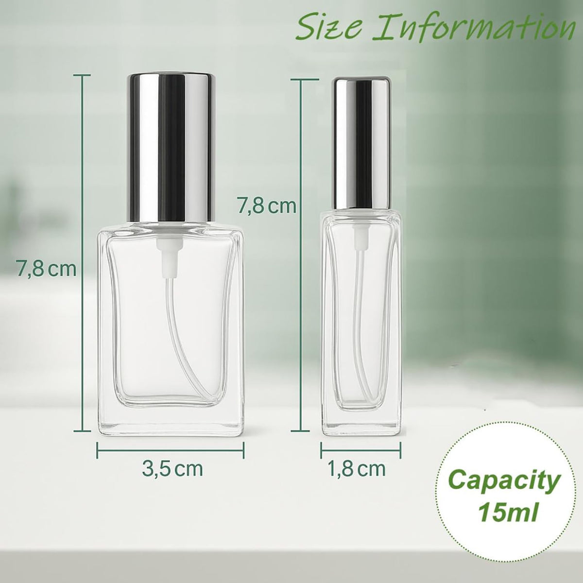 15ml Glass Perfume Spray Bottles with Silver Caps - Refillable Set of 8