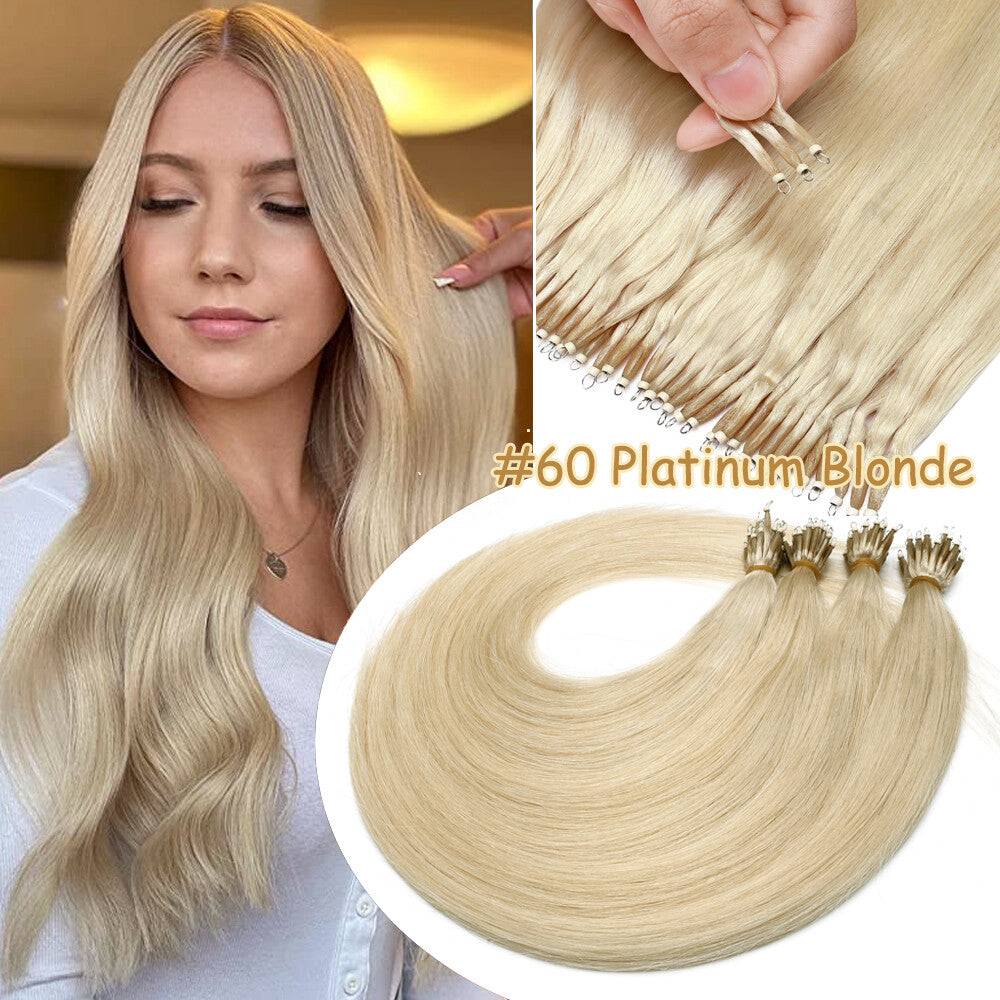 Thick Remy Human Hair Extensions Nano Ring Micro Loop Beads Caramel
