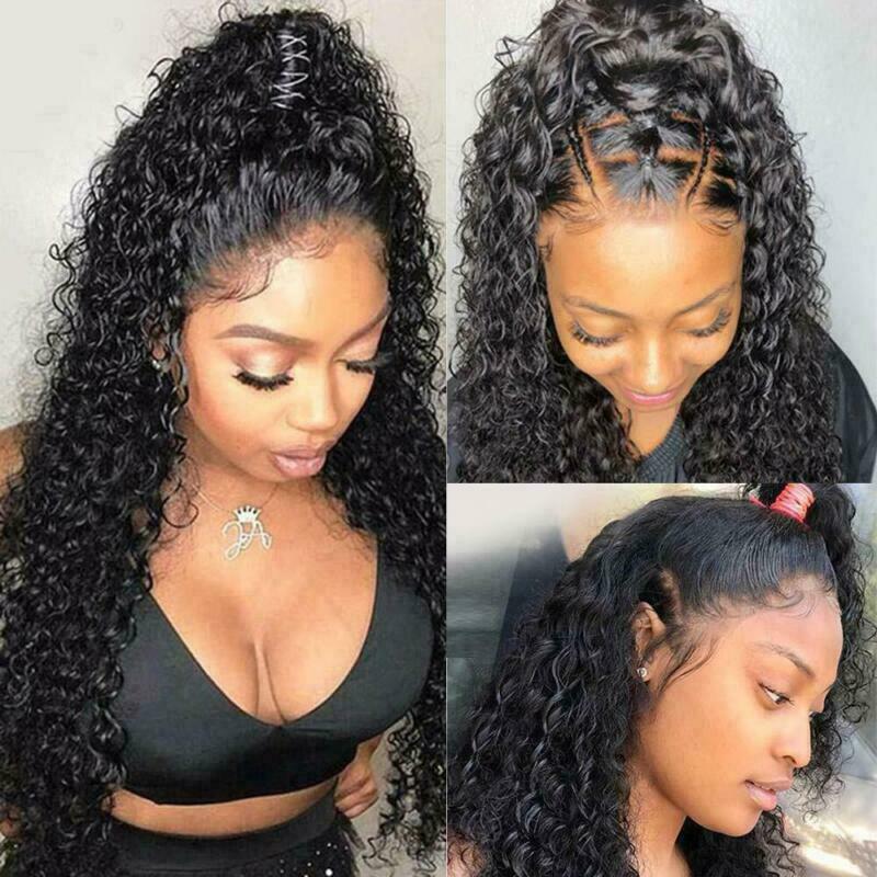 18-Inch Human Hair Lace Front Wigs for Women Long Curly Wavy Brazilian Hair