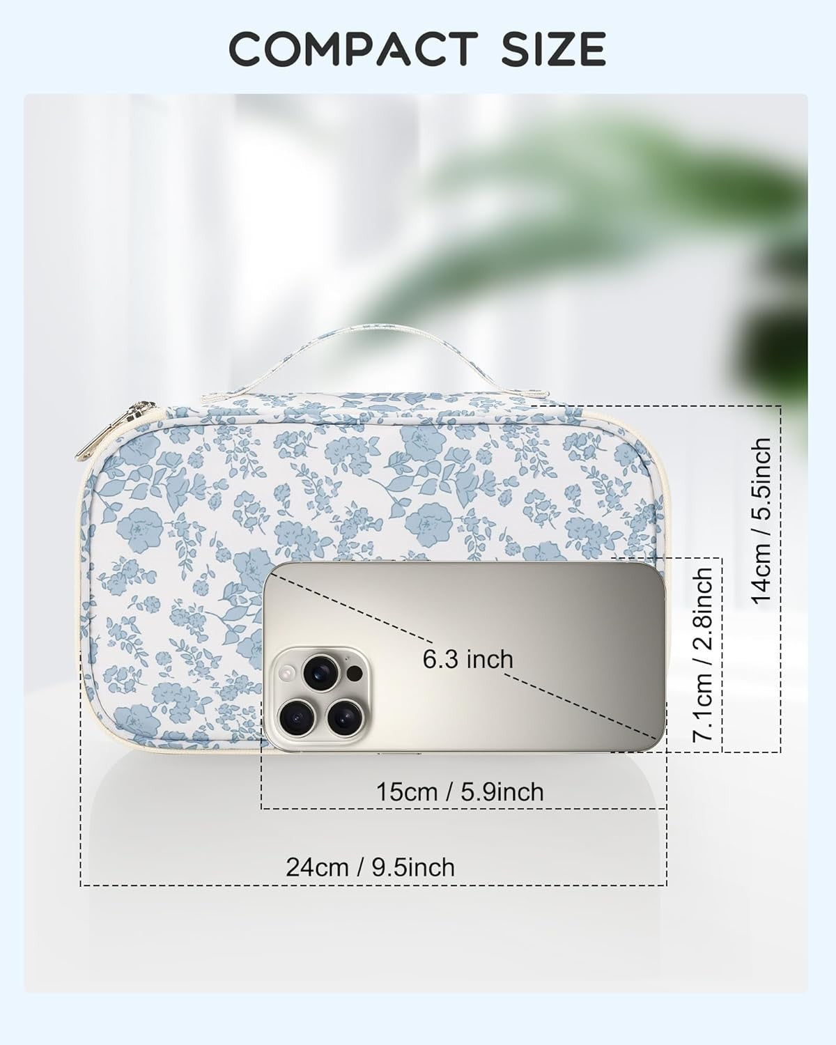 Travel Makeup Bag, Small Floral Cosmetic Organizer with Brush Compartments