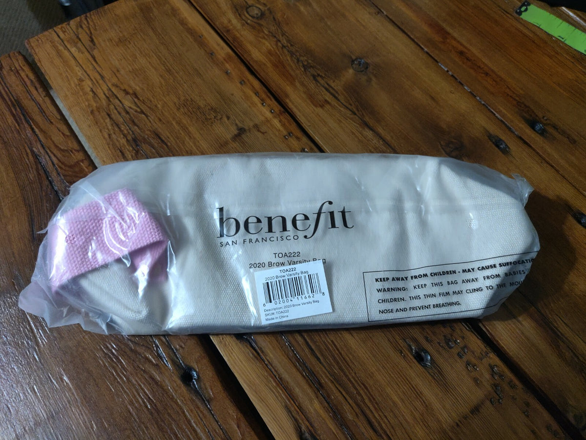 Benefit Cosmetics San Francisco Brow Varsity Make Up Bag Canvas Zipper