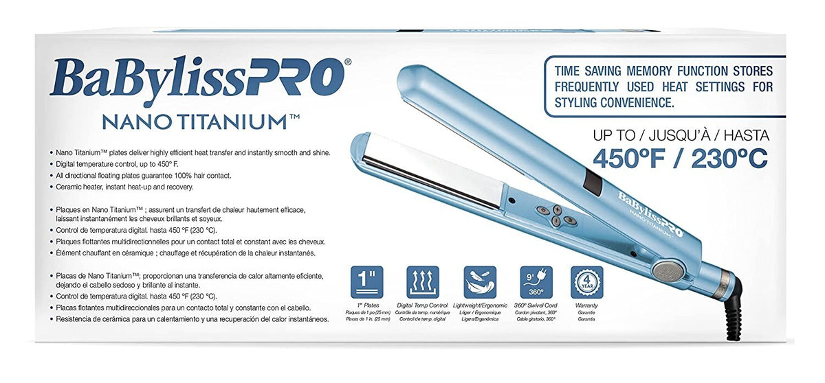 BabylissPRO Nano Titanium 1-Inch Digital Hair Straightener - New