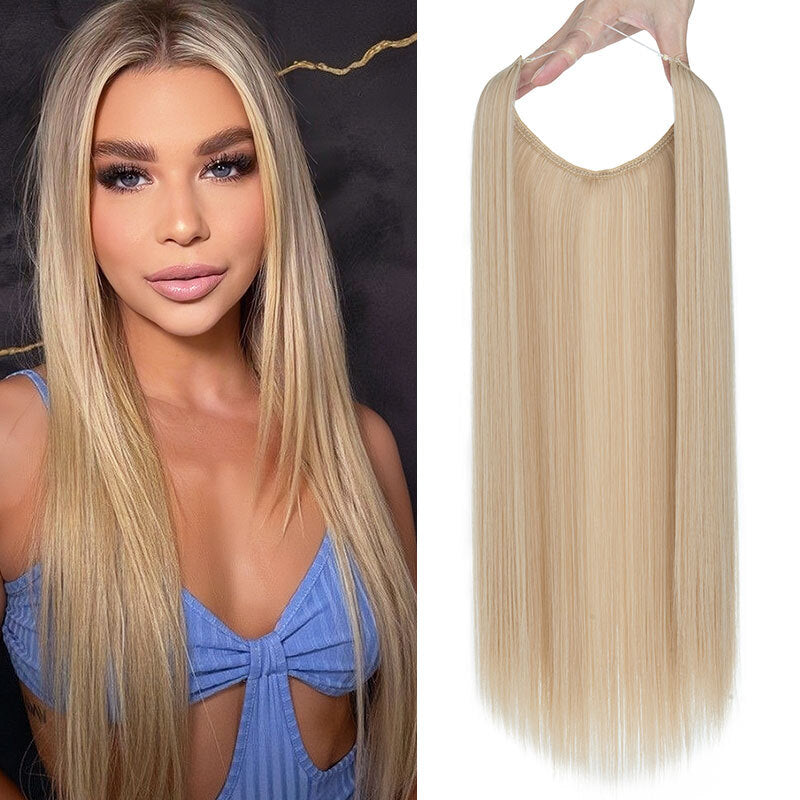 Invisible Wire Hair Extensions - Natural Synthetic Length & Body Wavy or Straight