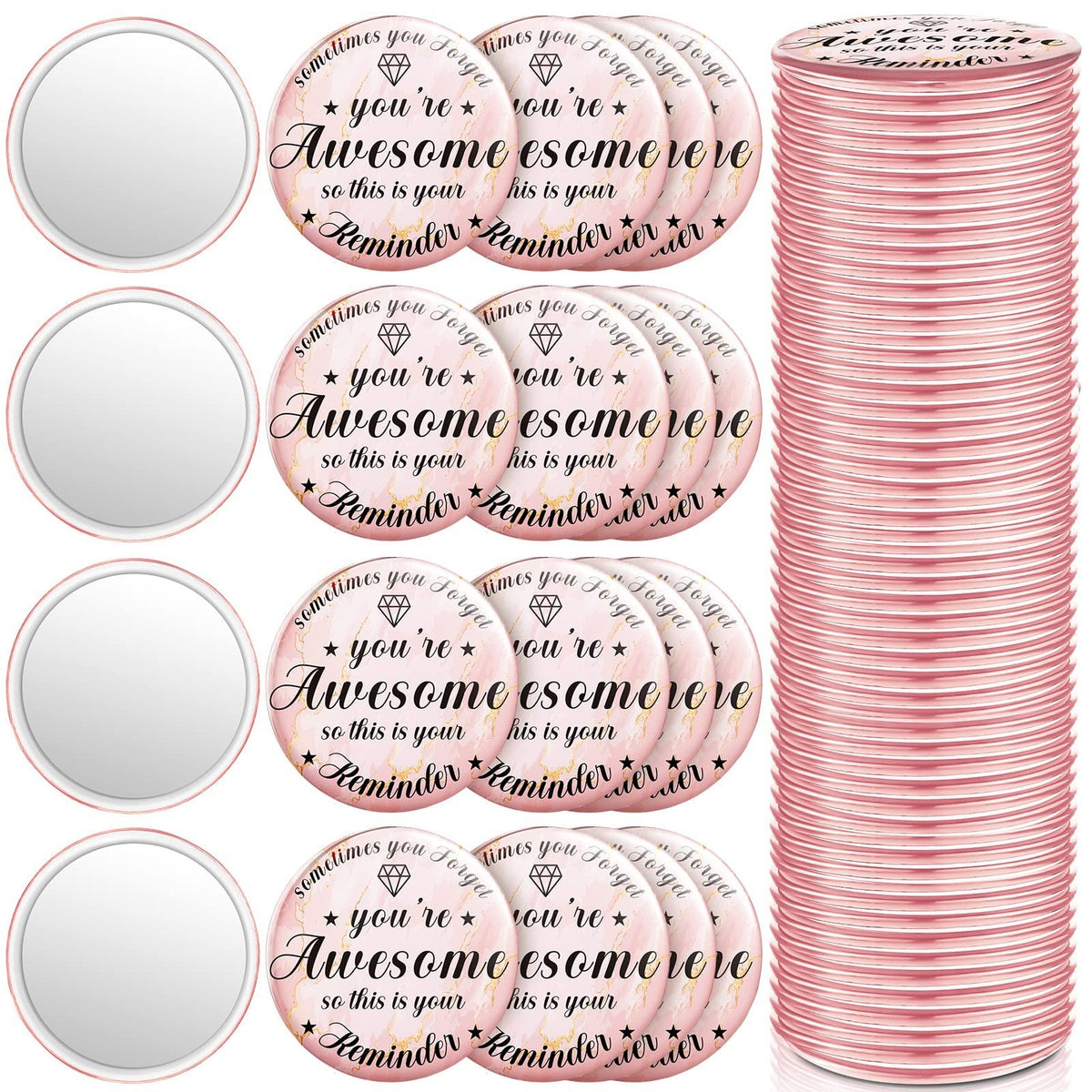 36 Pack Inspirational Rose Gold Compact Mirrors - Small Portable Makeup Gift Set