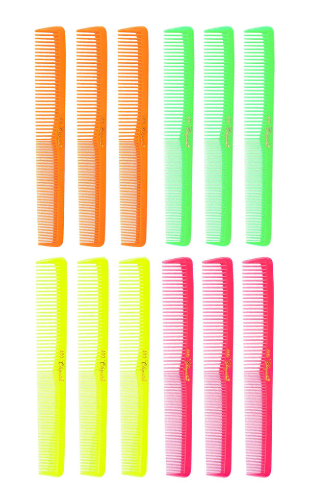 All Purpose Hair Combs - 12 Pack 7-Inch Neon Mix for Professional & Home Use