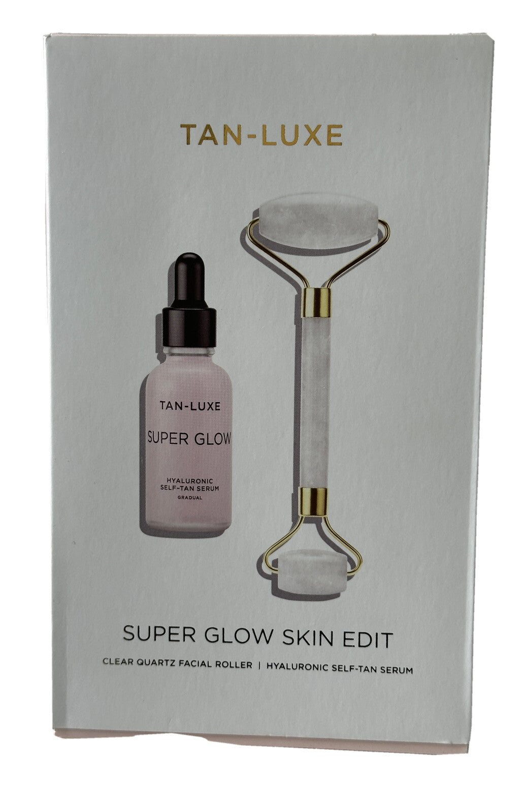 Facial Roller & Self-Tan Serum Set - Clear Quartz, Hyaluronic, 2 Pcs