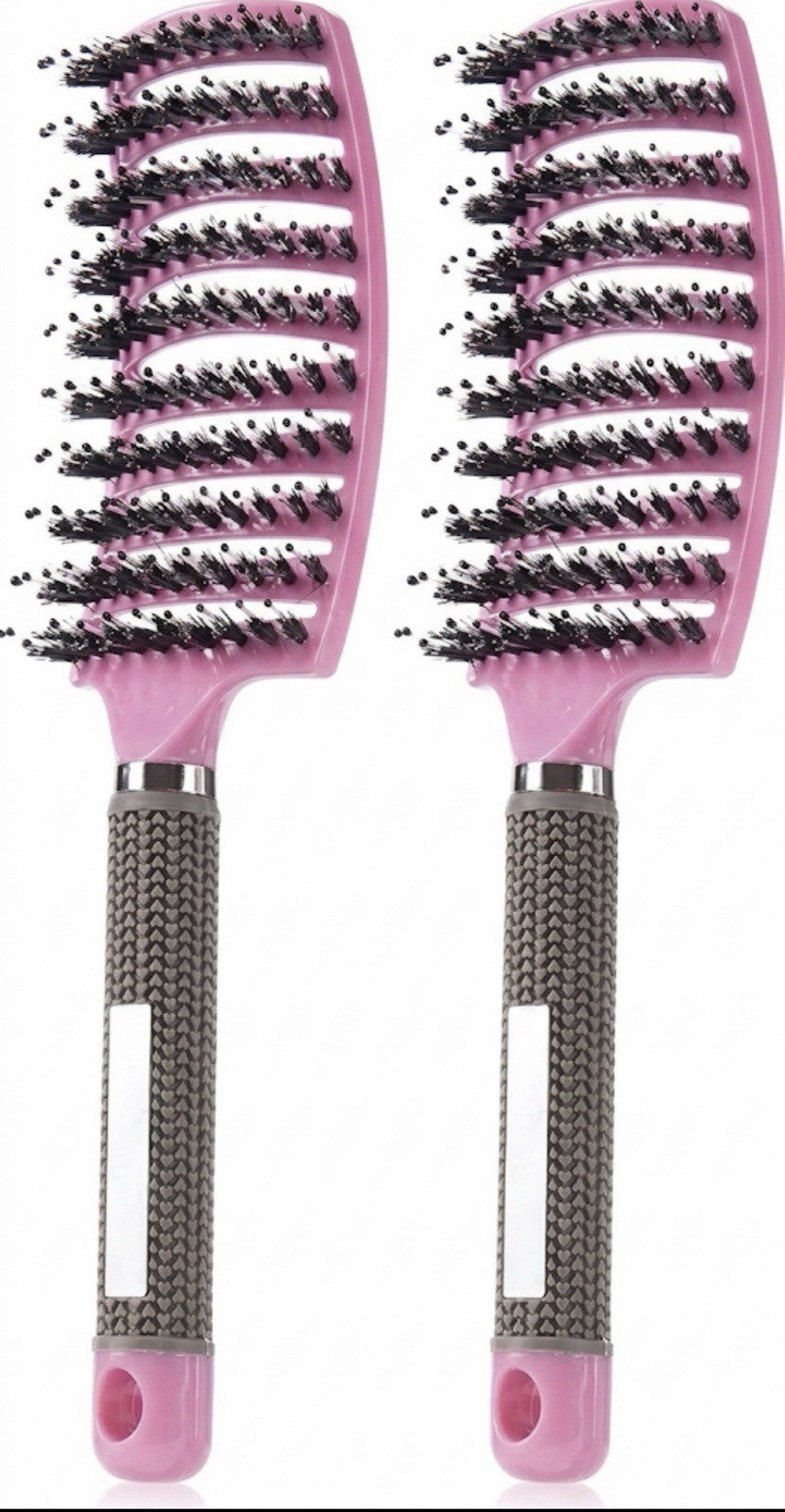 2-Pack Curved Vented Detangling Hair Brushes for Wet & Dry Hair - Pink