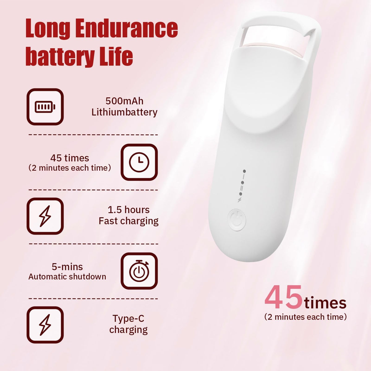 Heated Electric Eyelash Curler - 5s Fast Heating, Type-C Rechargeable, Portable Lash Lift (White)