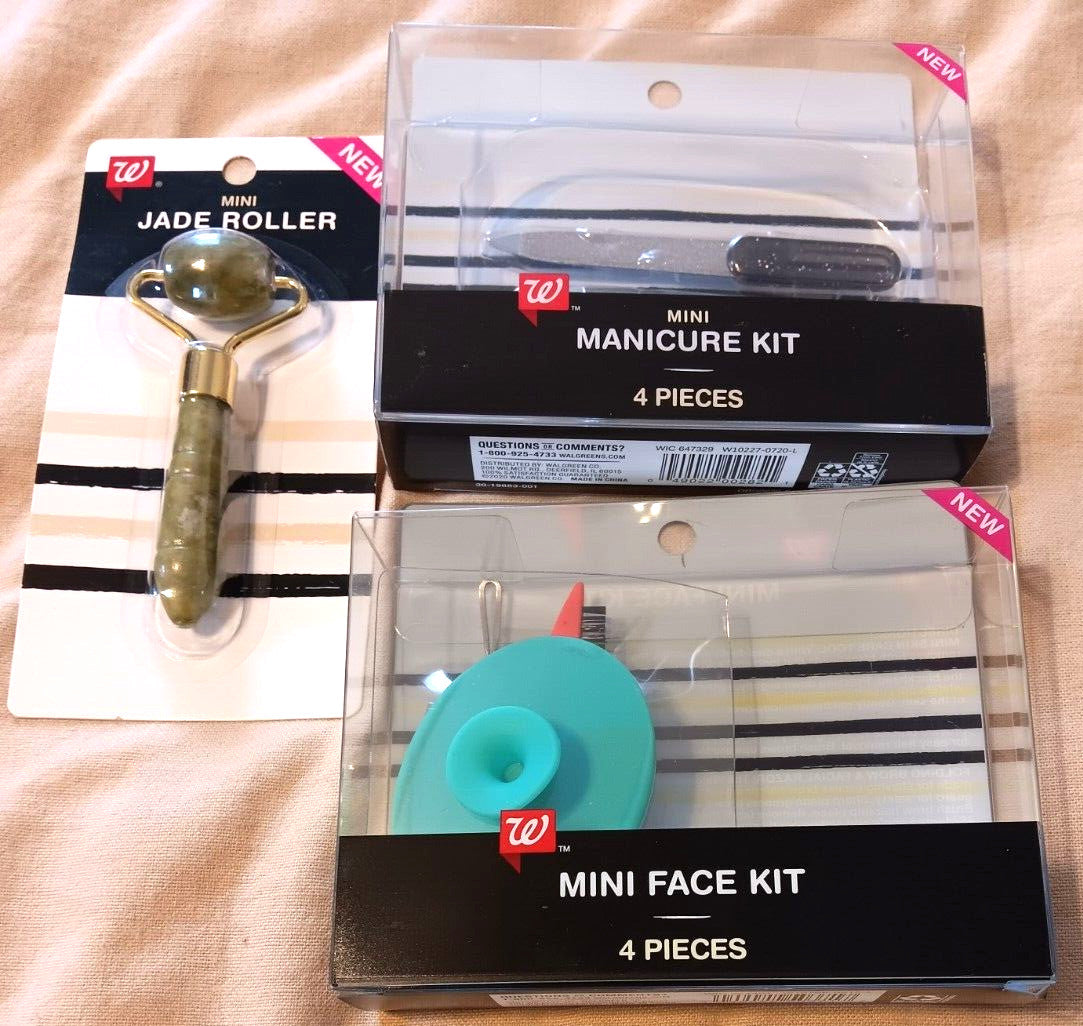 Mini Jade Roller Facial Kit & Manicure Set with Nail Clipper & Tweezers