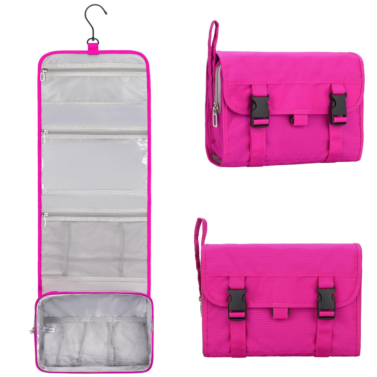 Waterproof Hanging Travel Toiletry Bag with Multiple Compartments - Hot Pink