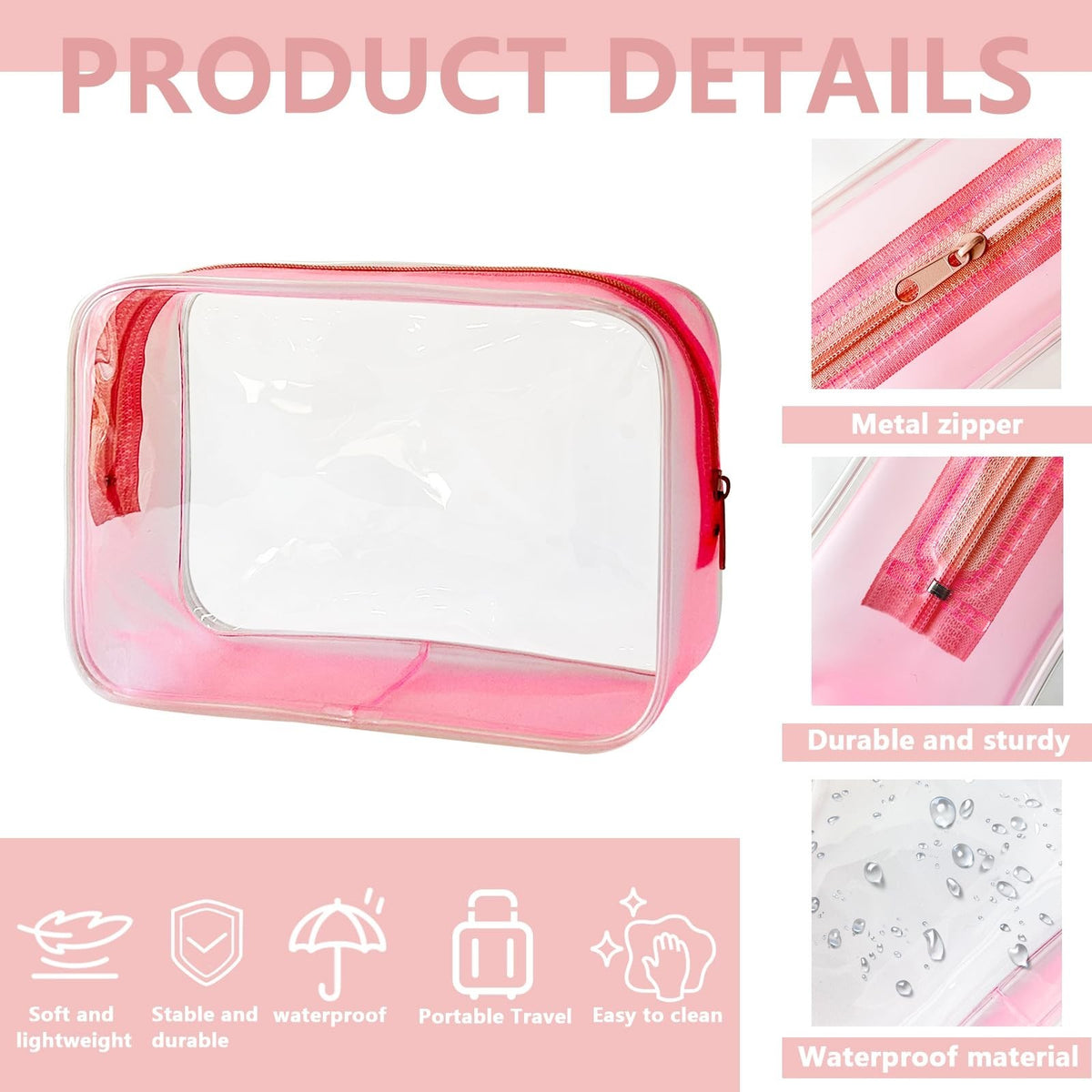 Clear Toiletry Bag TSA Approved Travel Organizer with Red Frame