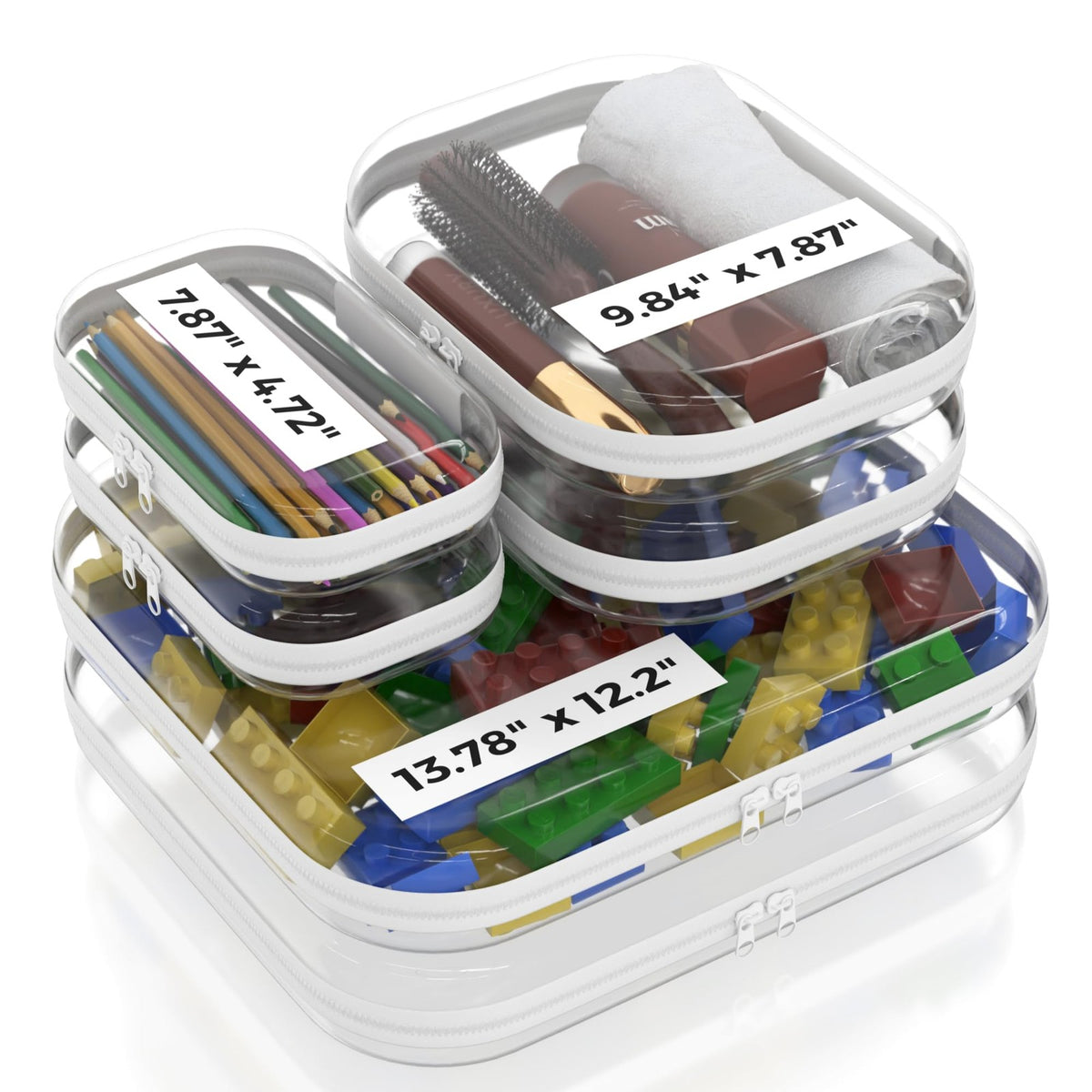 Travel Makeup Organizer Case 13.7" Clear Hard Shell Zipper 6 Pack