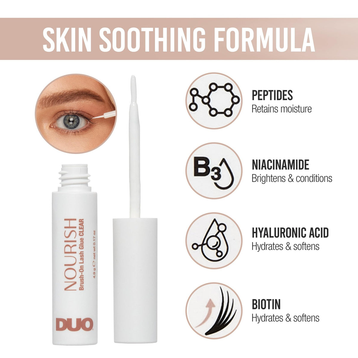 Brush-On Clear Lash Adhesive with Nourishing Formula - 24 Hr Strong Hold Eyelash Glue
