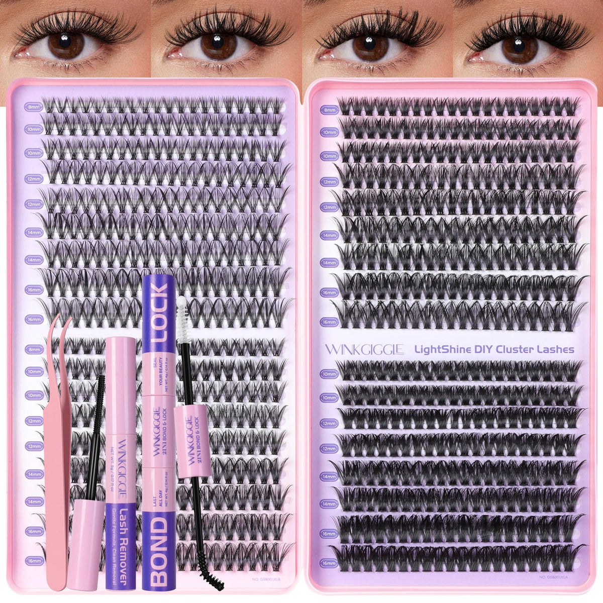 Eyelash Clusters Kit with 700 Faux Lashes & Tools - Natural & Glam Styles