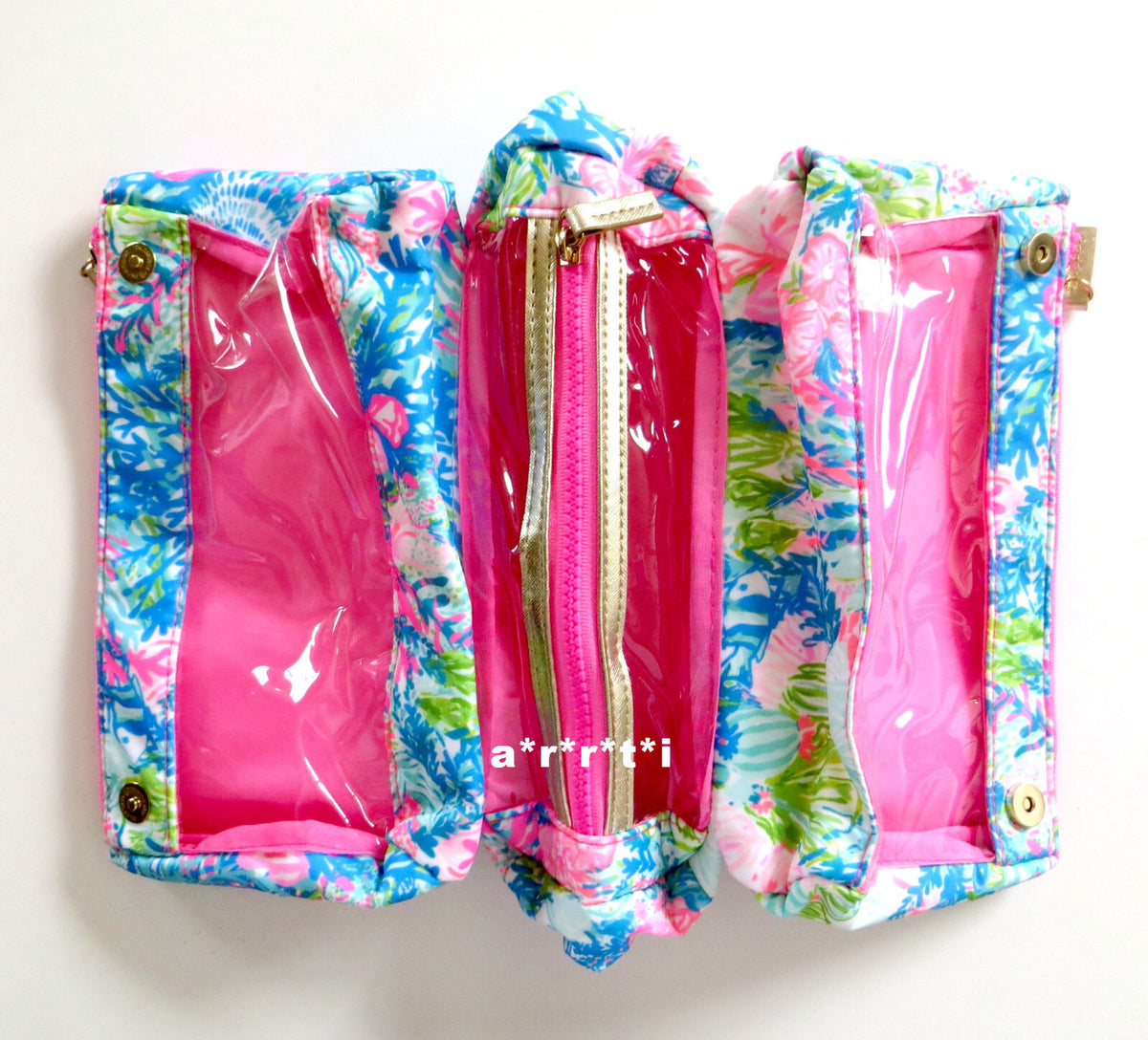 Lilly Pulitzer Double Cosmetic Pouch & Mirror Set - Colorful Travel Makeup Bag