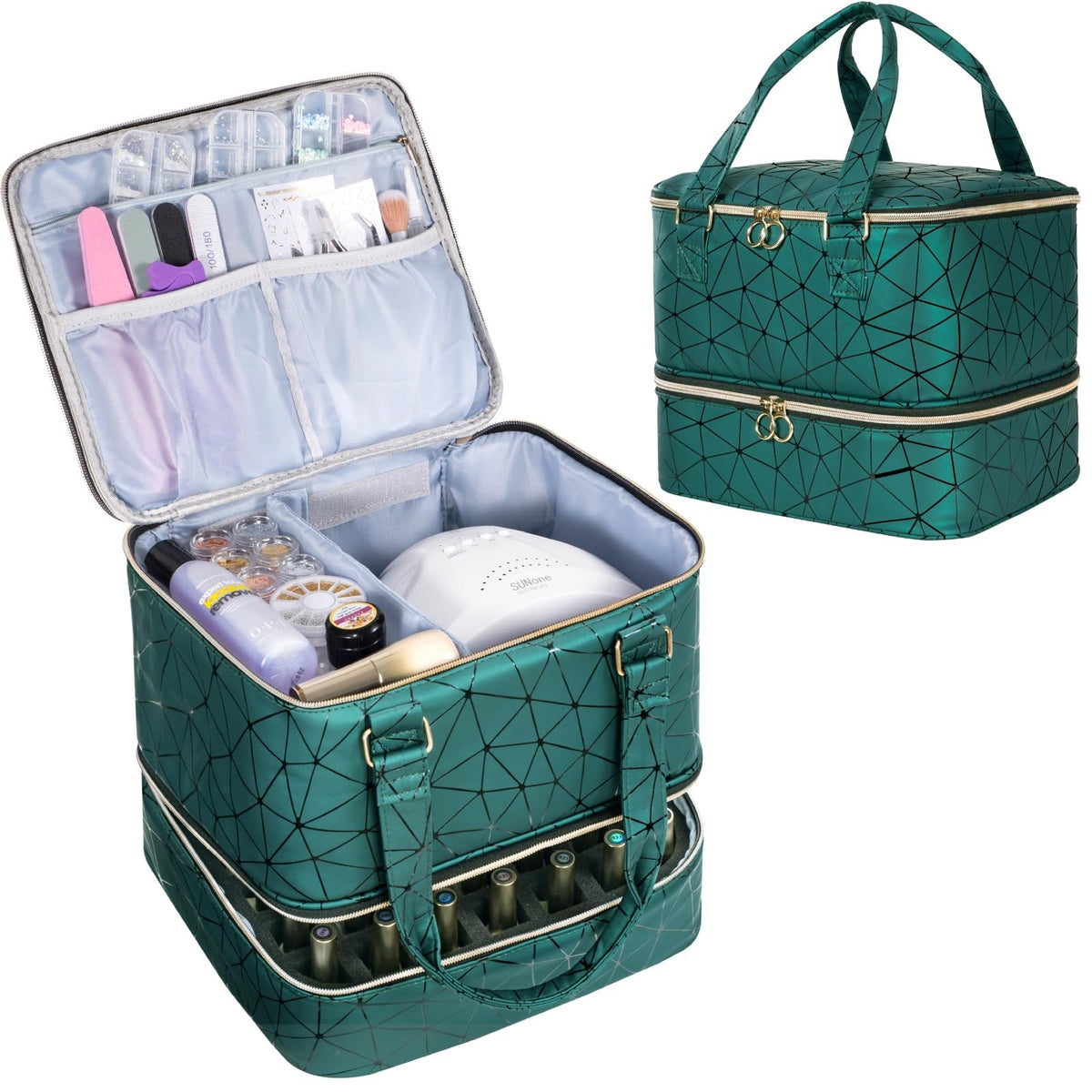 Dark Green Nail Polish Organizer Bag Holds 42 Bottles Travel Storage Case