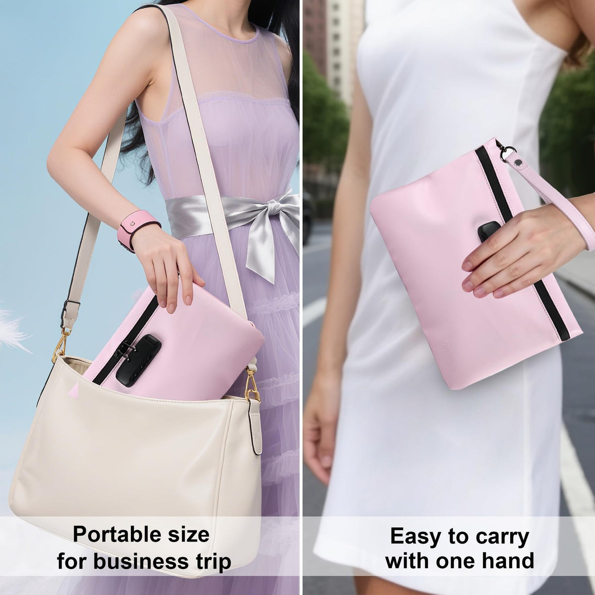 Travel Smell Proof Pouch with Combination Lock Waterproof Organizer Pink