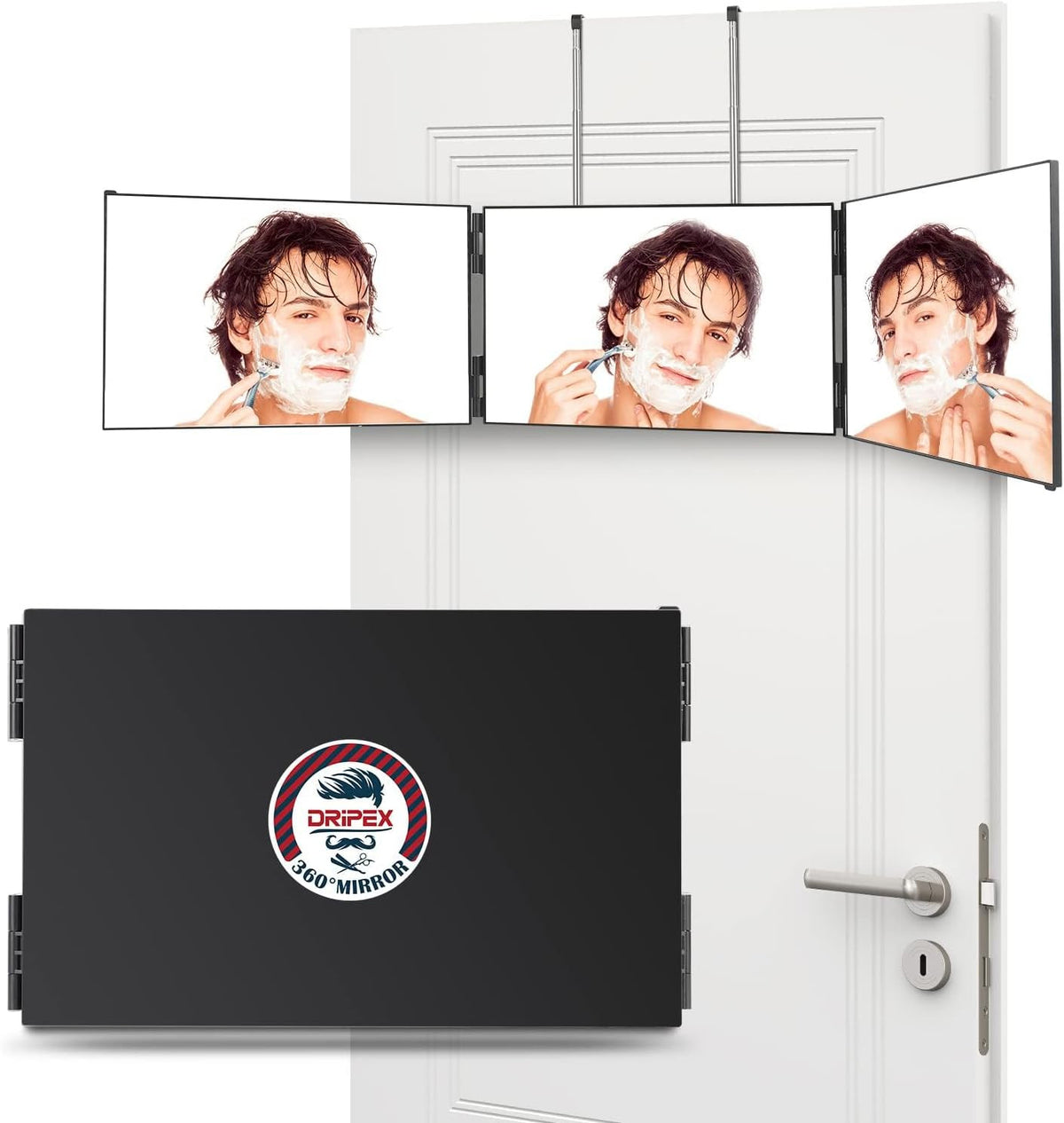 3-Way Full Body Mirror with 360° View, Adjustable Height for Haircut & Makeup