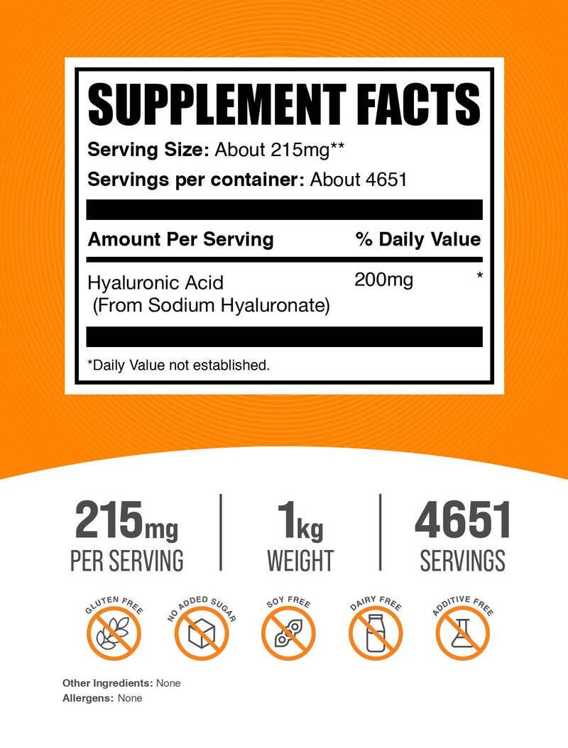 Hyaluronic Acid Powder 215 mg per Serving | Bulk Supplement for Skin & Joint Support