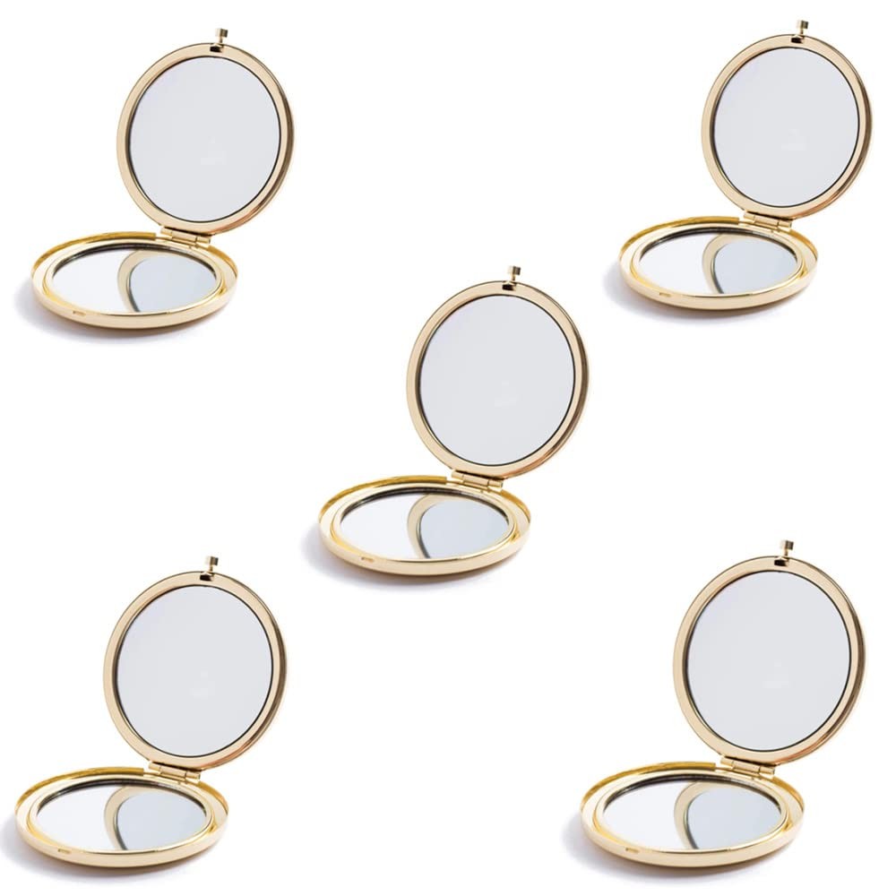 Gold Double Sided Travel Makeup Mirror 1x/2x Magnification Compact & Portable
