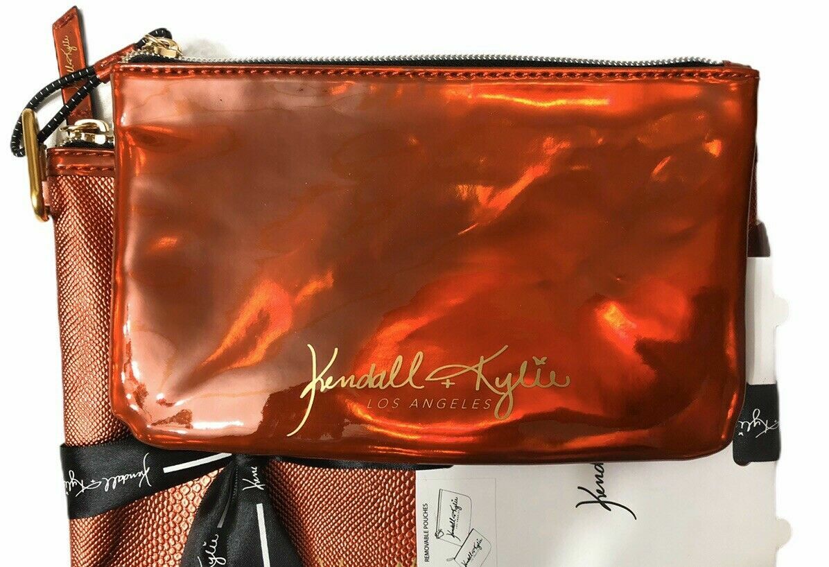 2-Piece Metallic Red Makeup & Travel Pouch Set - Removable Cosmetic Bags