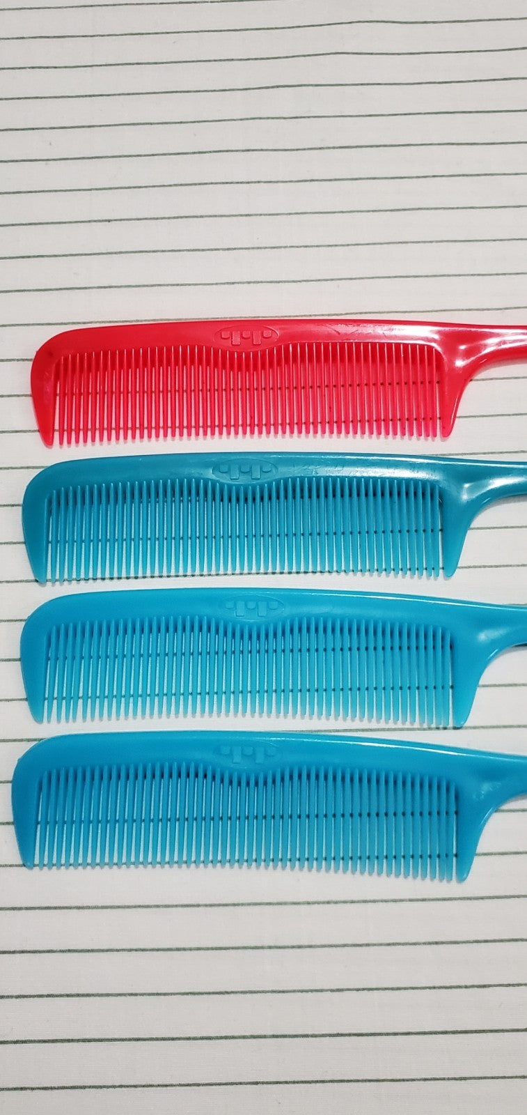 Vintage Tip Top Unbreakable Hair Combs 8 Inch - Blue & Red Set
