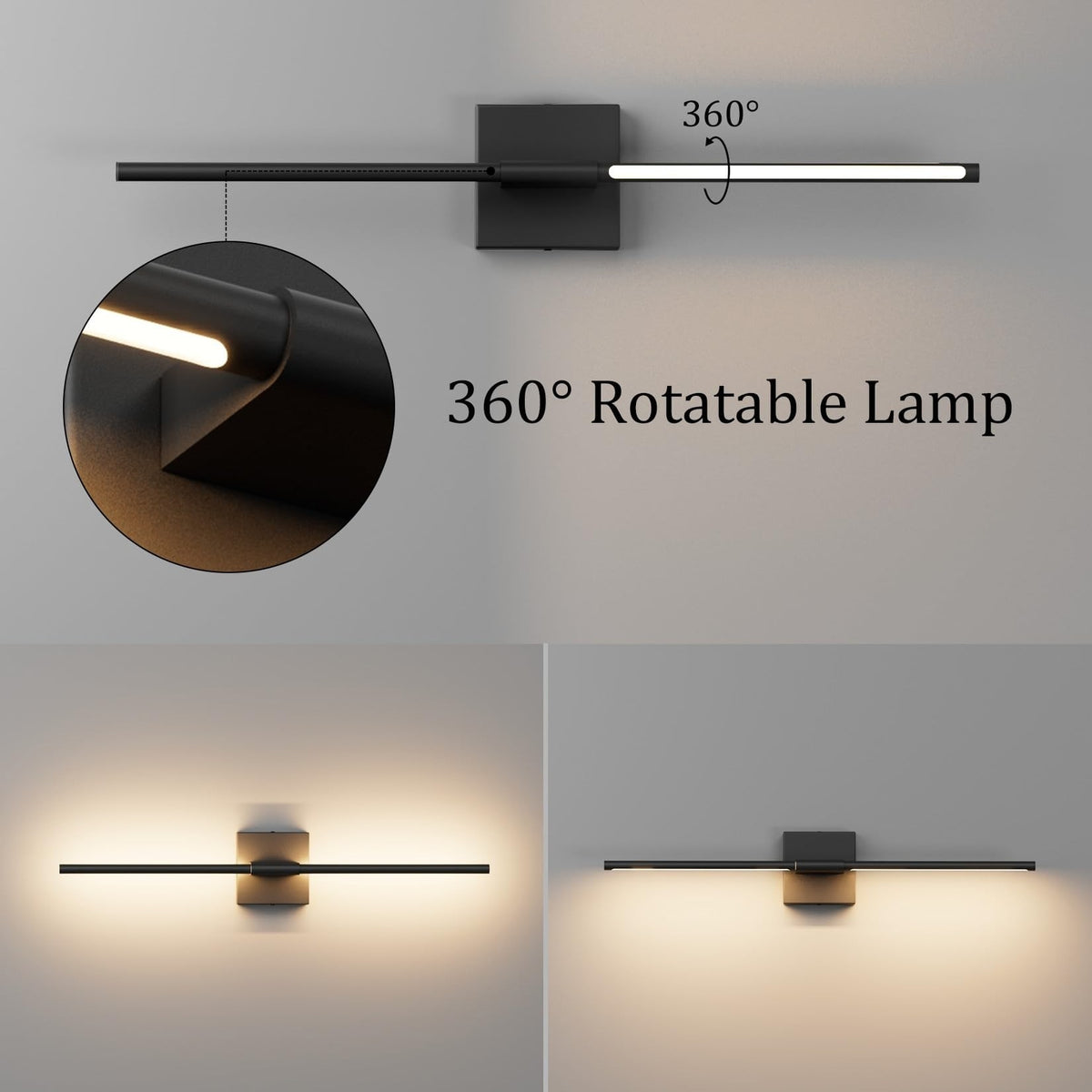 28-Inch Modern Black LED Vanity Light Fixture Over Mirror with Remote Control