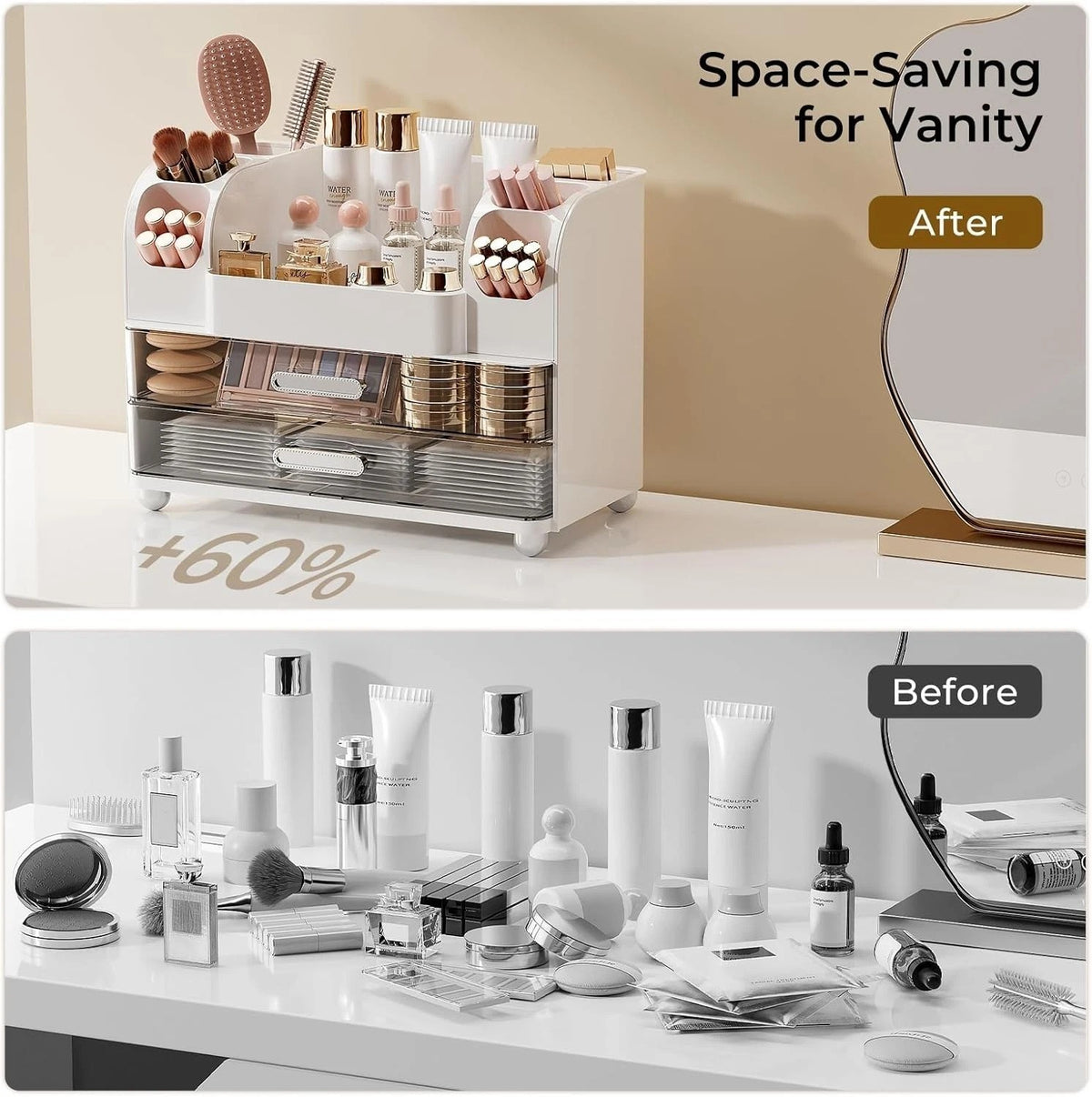 Makeup Organizer with 2 Large Drawers and Brush Holders - Vanity Storage Case