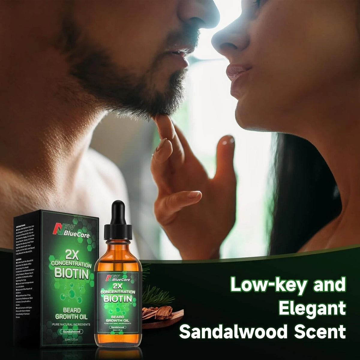 Biotin Beard Growth Oil with Sandalwood - Natural Nourishing Hair Treatment, 2 oz