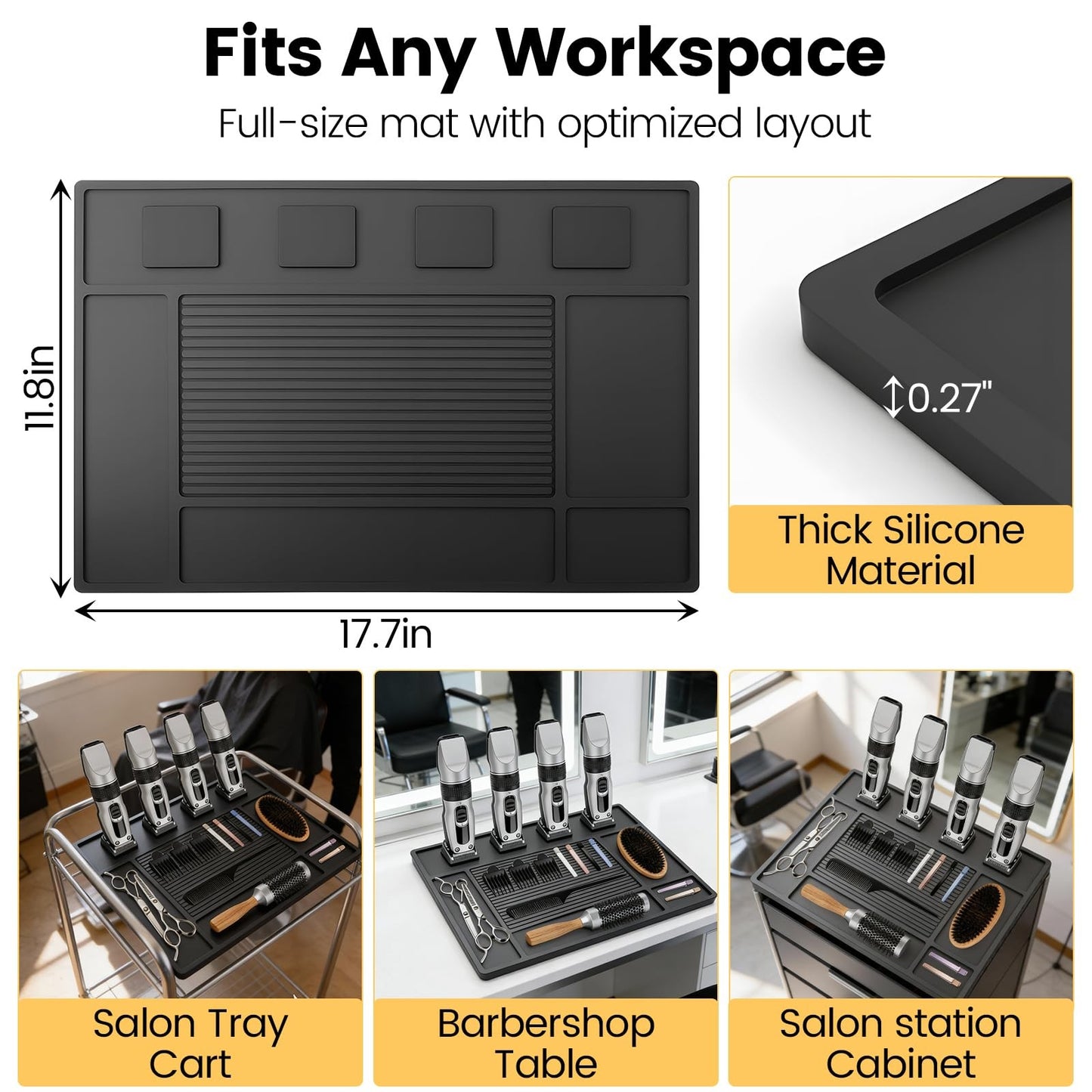 Magnetic Barber Mat for Clippers and Tools - 17.7 x 11.8 Inch, Black