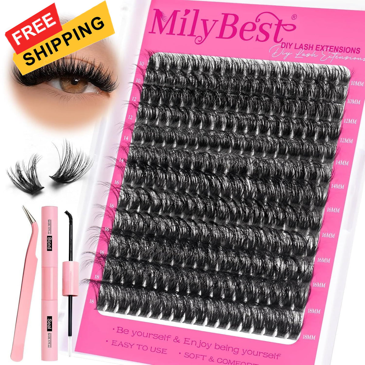 Eyelash Cluster Kit with 80D Fluffy Lashes, Lash Glue & Tweezers