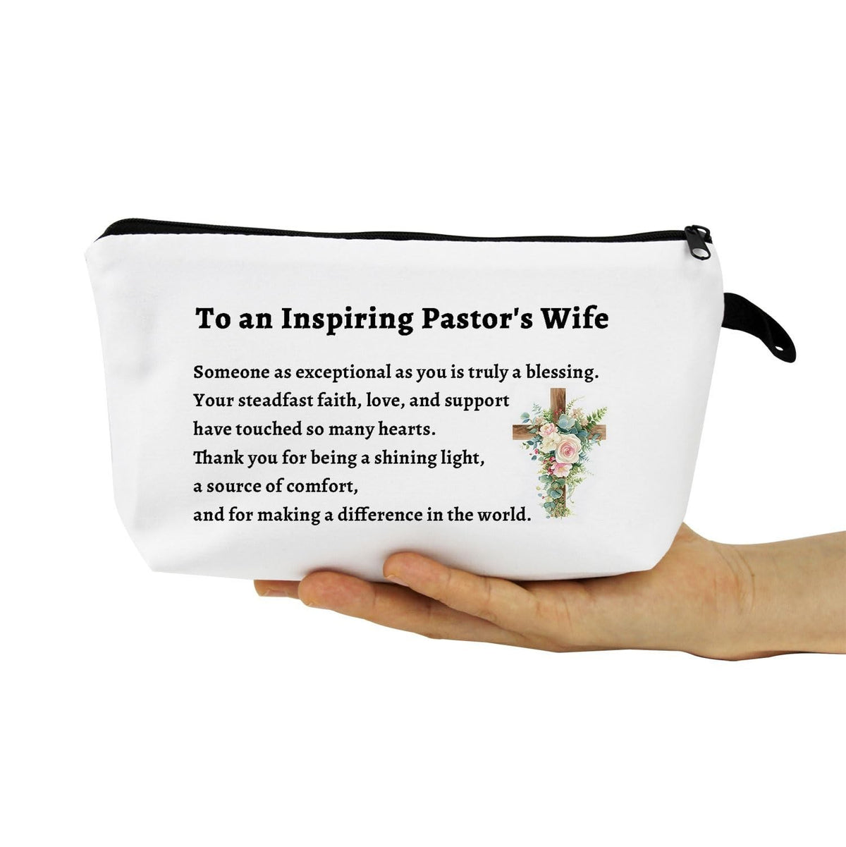 Christian Appreciation Gift Cross Floral Makeup Bag Small Organizer for Women