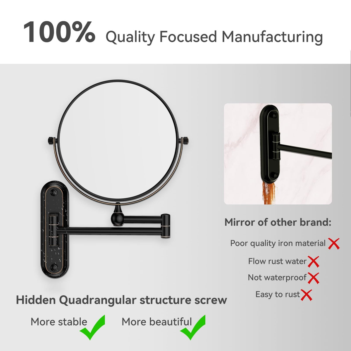 8-Inch Wall Mount Makeup Mirror with 20x Magnification and Adjustable Swivel - Oil Rubbed Bronze